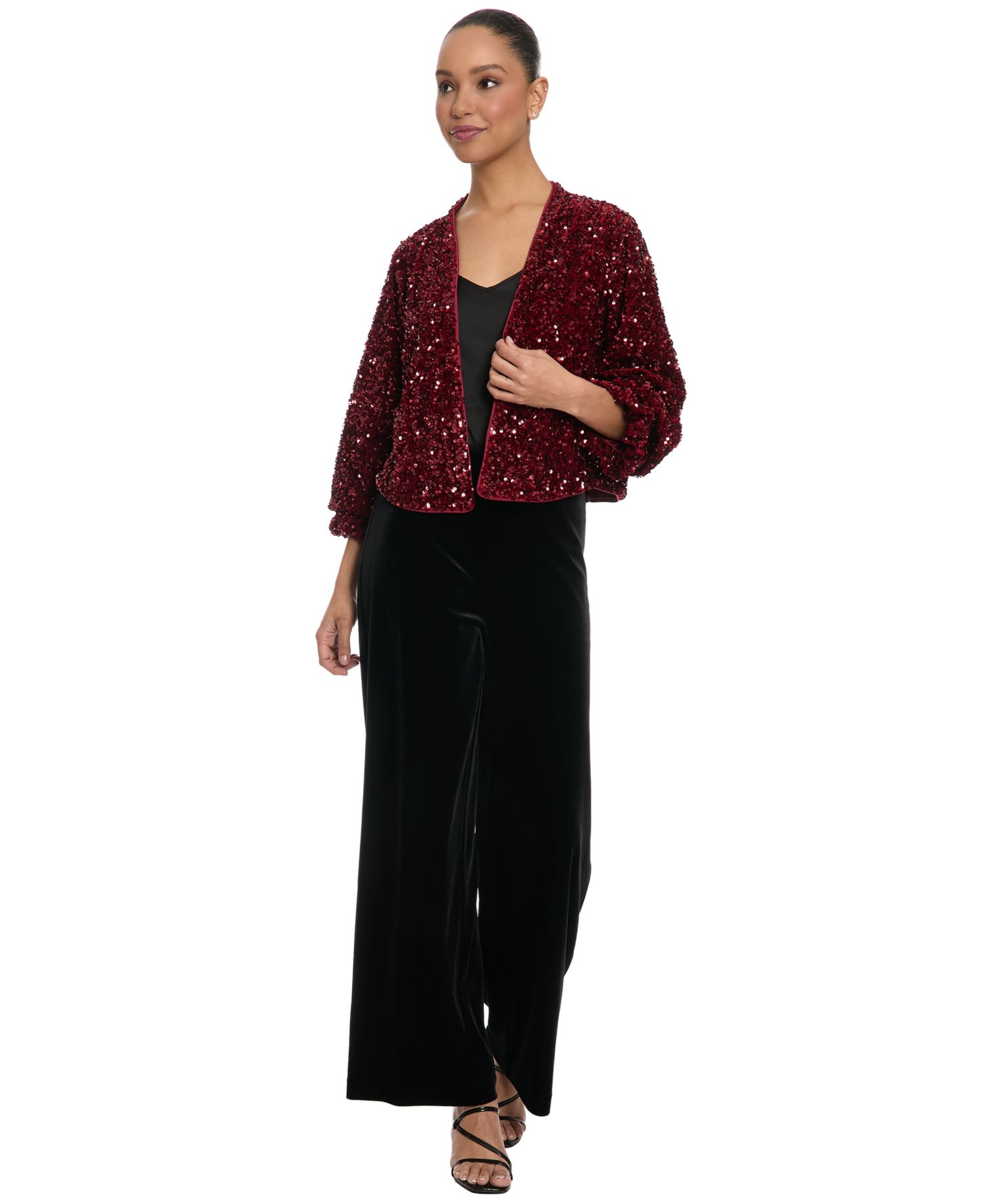 Women's Sequin Cropped V-Neck Bomber Jacket