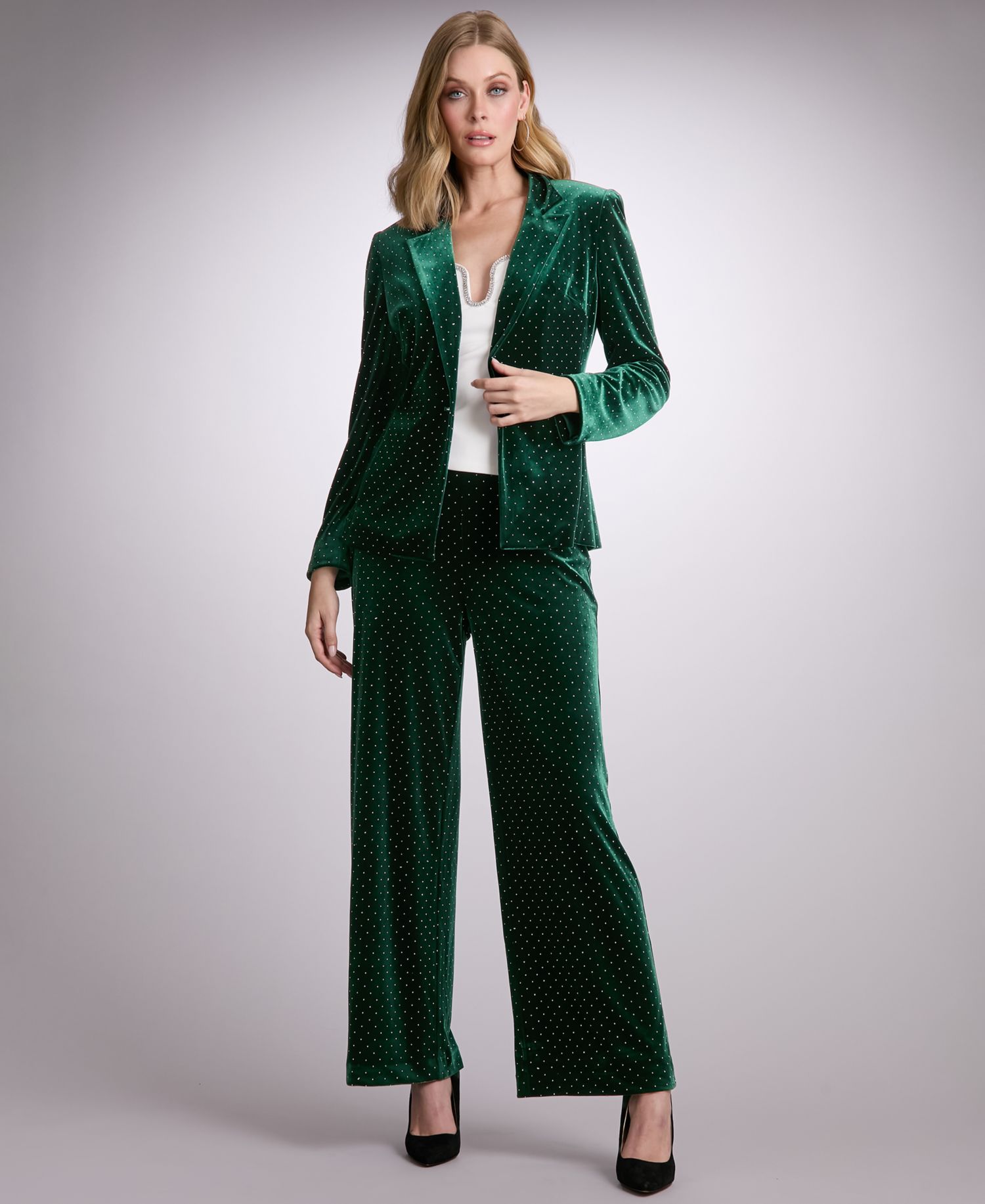 Women's Clean Waistline Velvet Wide-Leg Stud-Embellished Pants