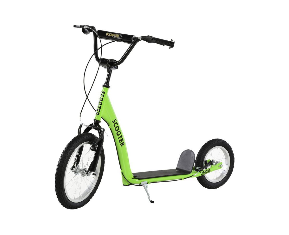 Yobtop Kick Scooter with Adjustable Handlebar, Dual Brakes, 16" Front and 12" Rear Inflatable Wheels, 220 lbs Capacity, Ages 5+ - Green