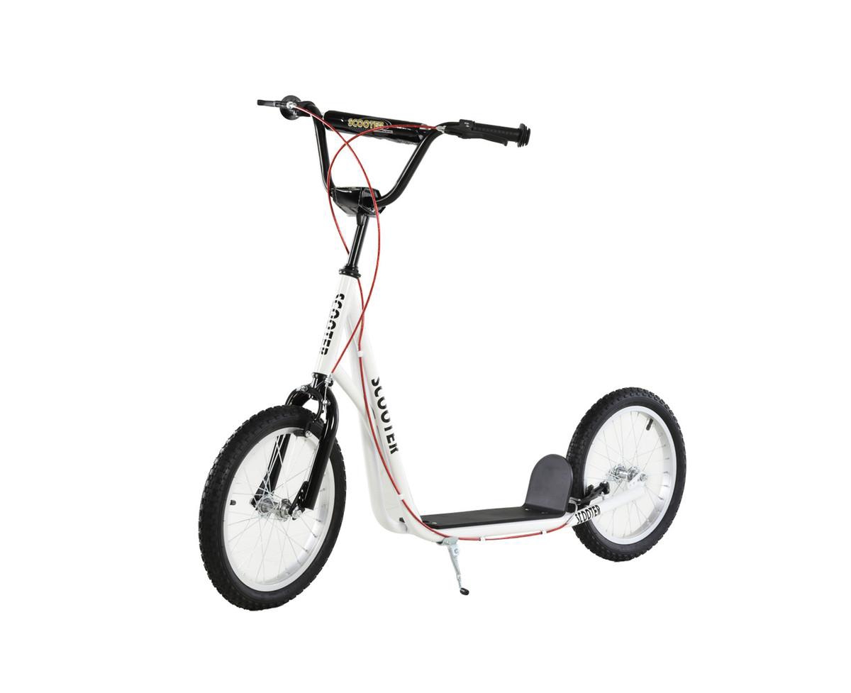 Yobtop Kick Scooter with Adjustable Handlebar, Dual Brakes, 16" Front and 12" Rear Inflatable Wheels, 220 lbs Capacity, Ages 5+ - White
