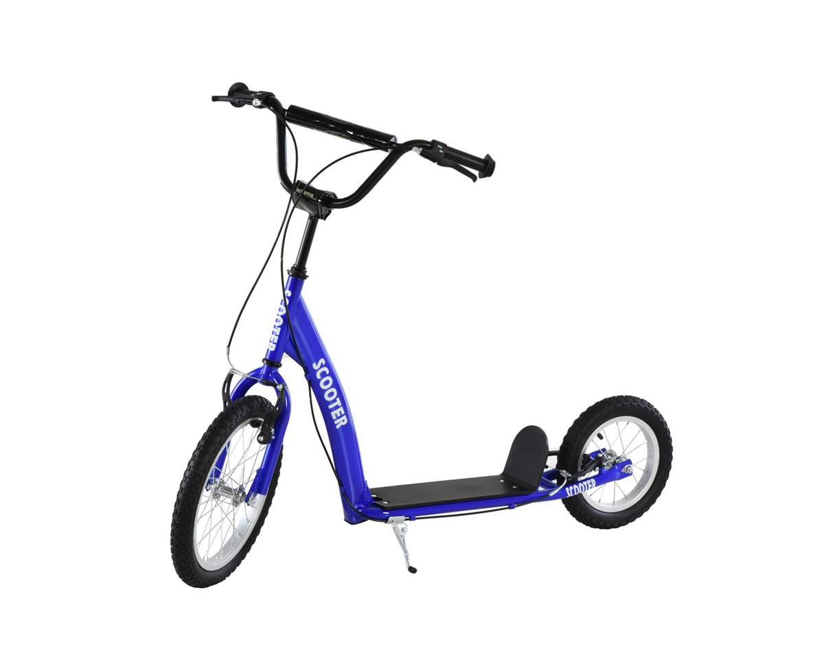 Yobtop Kick Scooter with Adjustable Handlebar, Dual Brakes, 16" Front and 12" Rear Inflatable Wheels, 220 lbs Capacity, Ages 5+ - Blue