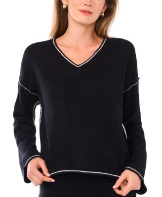 Women's V-Neck With Contrast Crochet Sweater