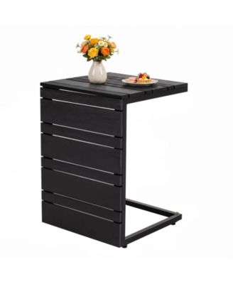 C-Shaped Side Table with Wood Plastic Tabletop Compact Space-Saving End Table