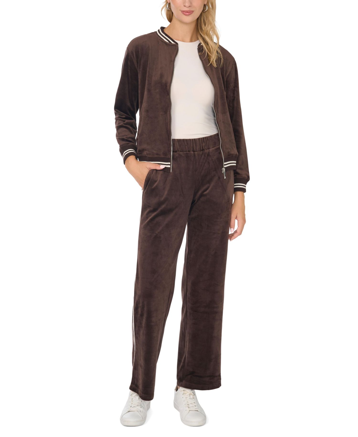 Women's Bomber Stripe-Trim Velvet Jacket