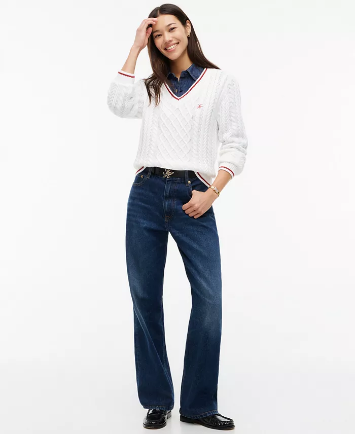 Women's Cable-Knit V-Neck Sweater - thumbnail 2