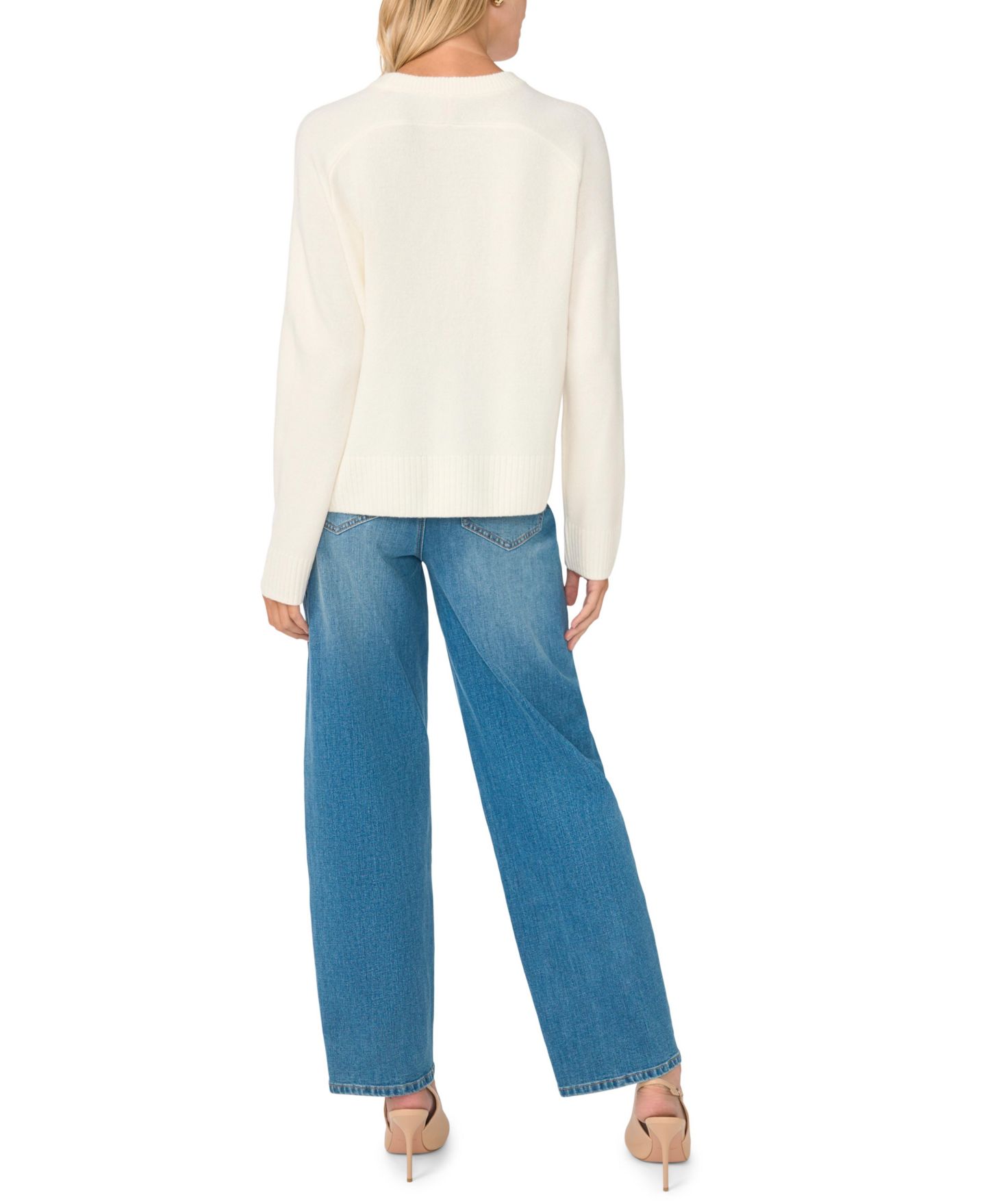 Женский свитер Vince Camuto Saddle Shoulder Crewneck Loose Long-Sleeve, цвет: Состаренный белый — фото 5