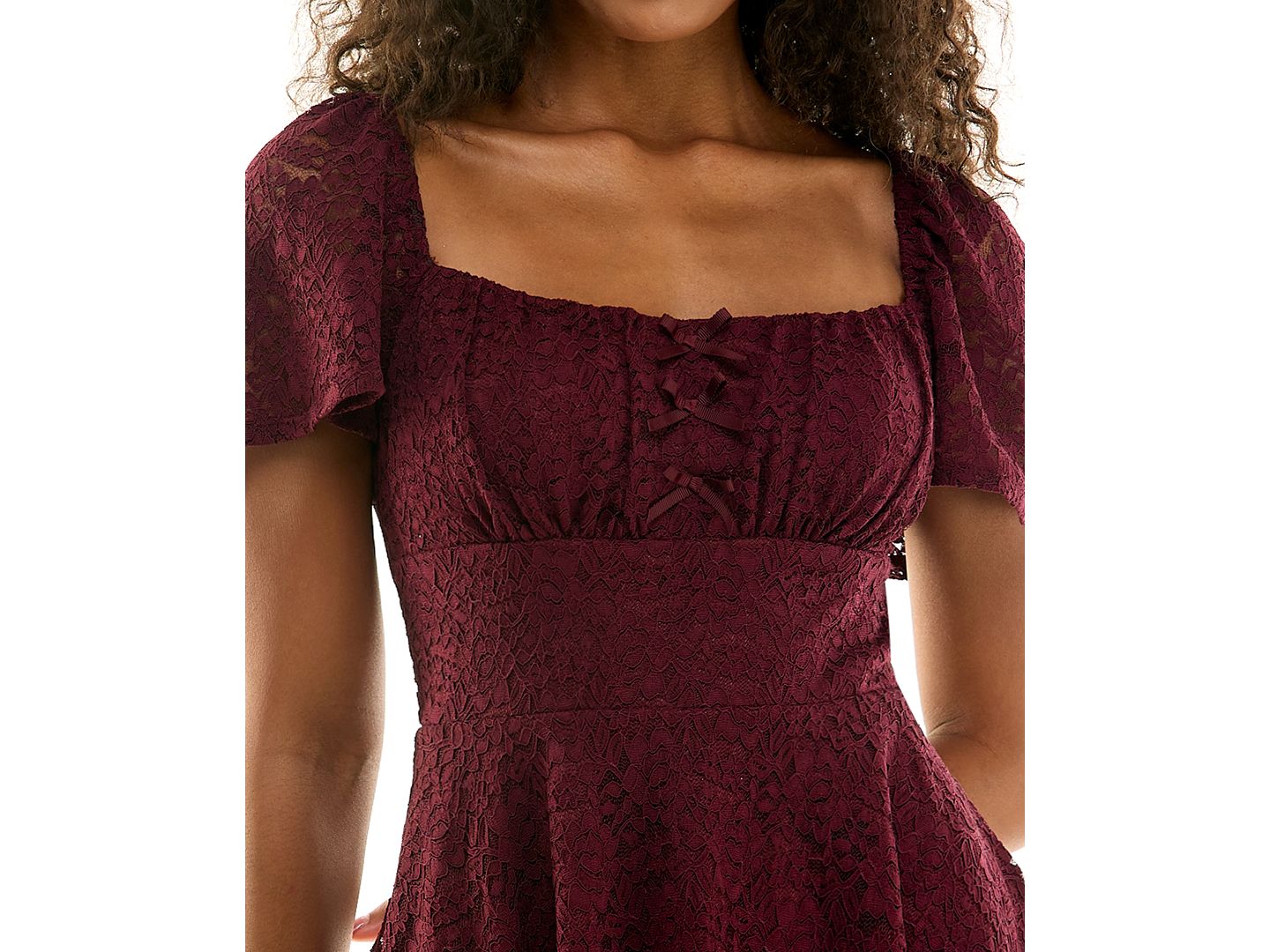Женское платье City Studios Juniors' Square Neck Lace Bow Detail Fit & Flare, цвет: Винный — фото 4