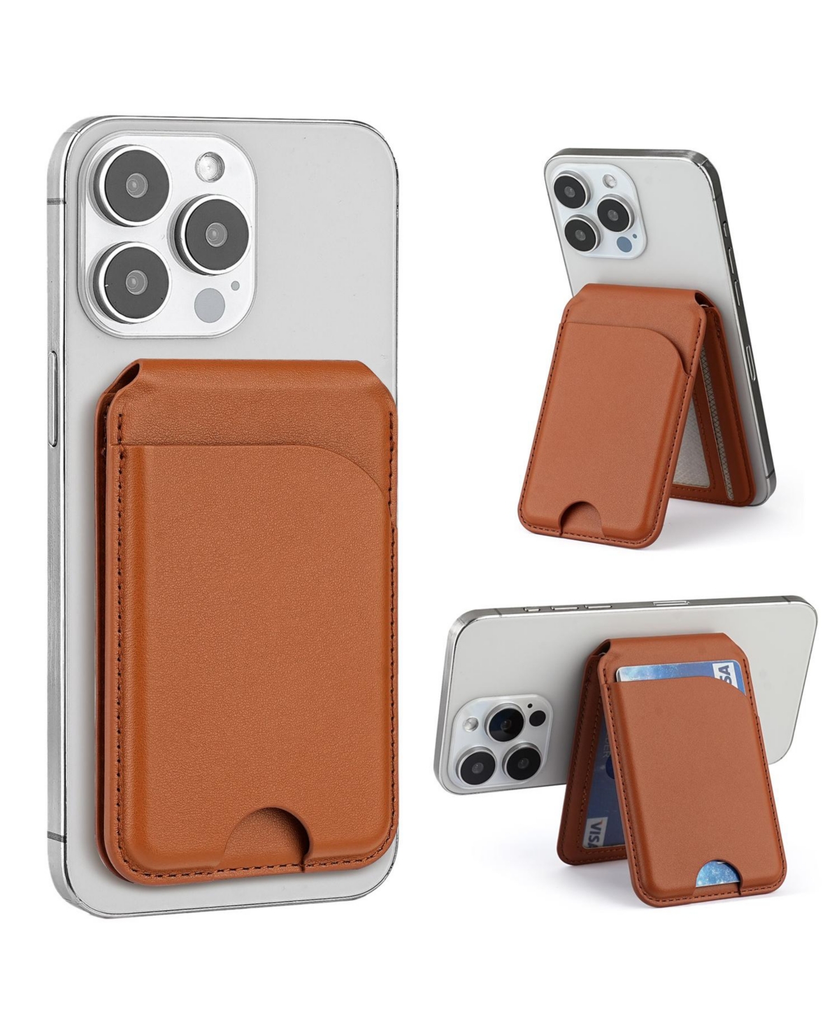 Alpha Digital MagSafe Leather Wallet and Adjustable Phone Stand for iPhone 17-12 Series - Brown