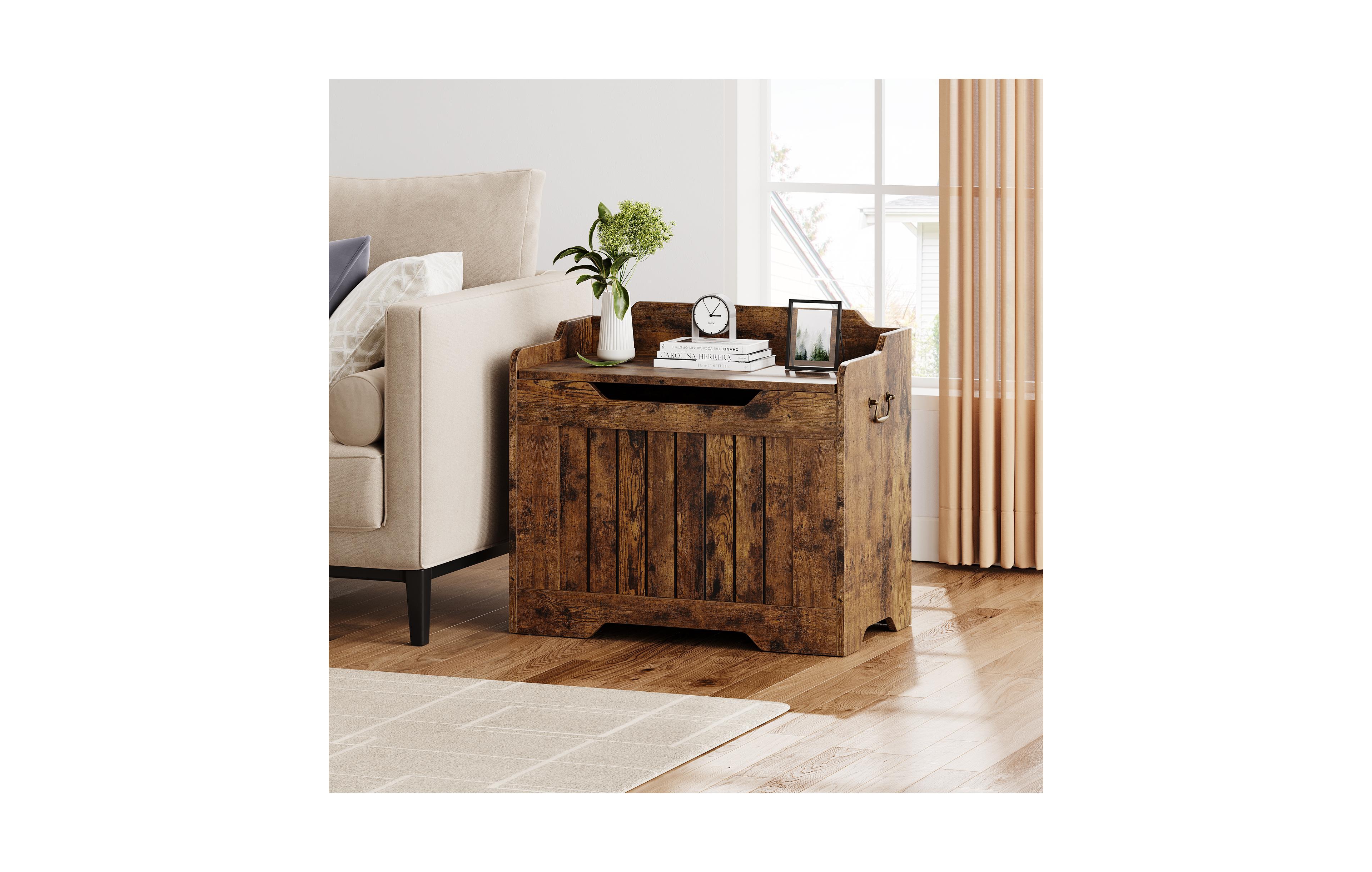 gaomon Farmhouse Storage Bench with Seat, 39.4 Inches Wooden Storage Chest with Lid and Safety Hinge, Blanket, Shoe Organizer for Entryway.
