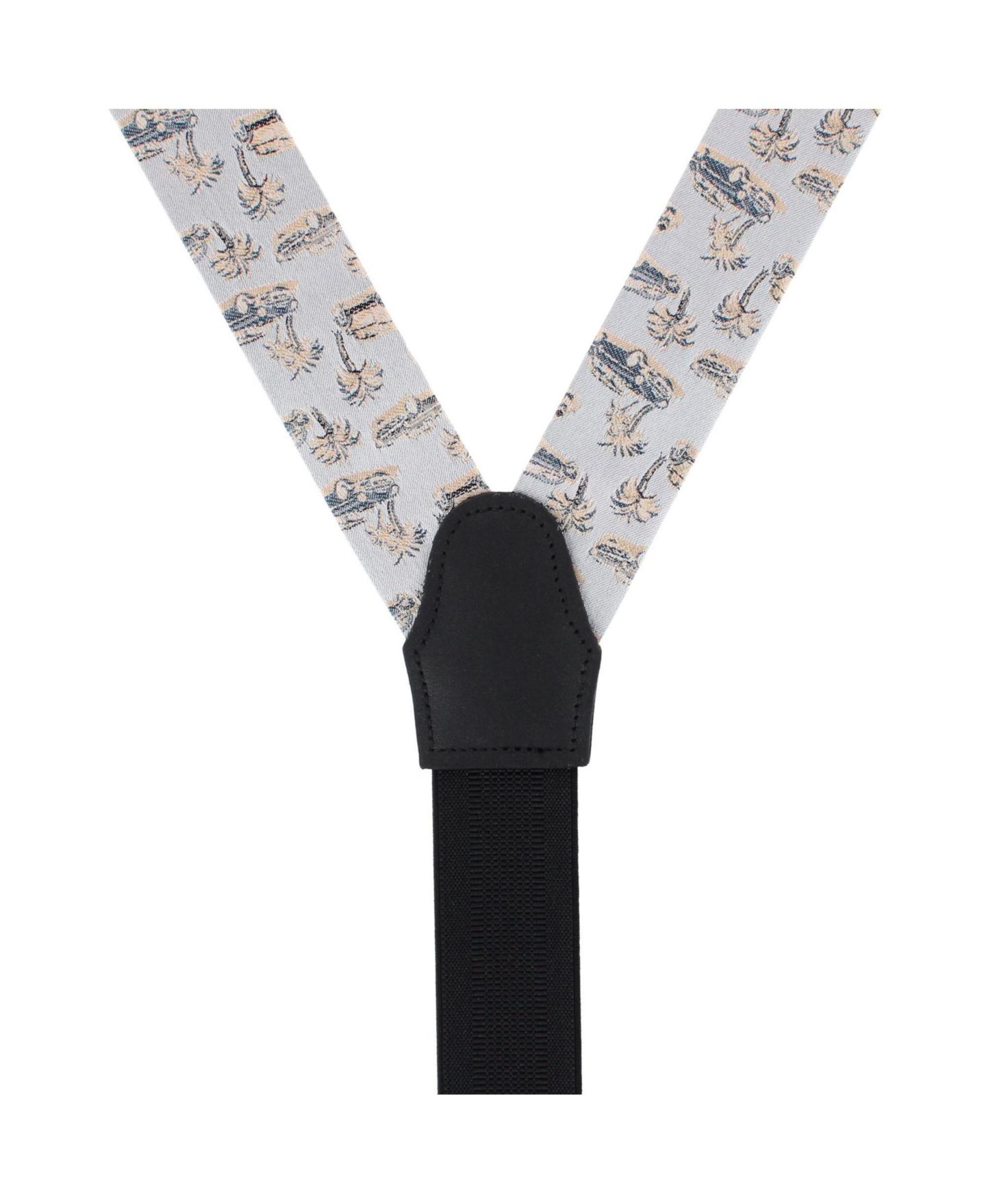 Мужские подтяжки TRAFALGAR Summer Cruise Nights Silk Vintage Automobile Print Leather Button-End Suspenders, цвет: Серебряный — фото 3