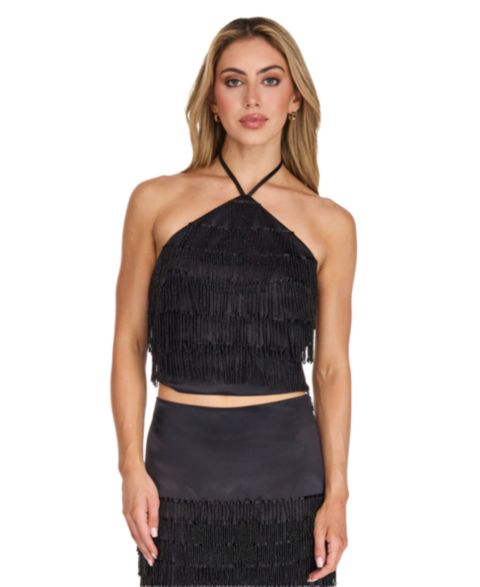 Женский топ Kittenish Brielle Halter Beaded Crop, цвет: Чёрный