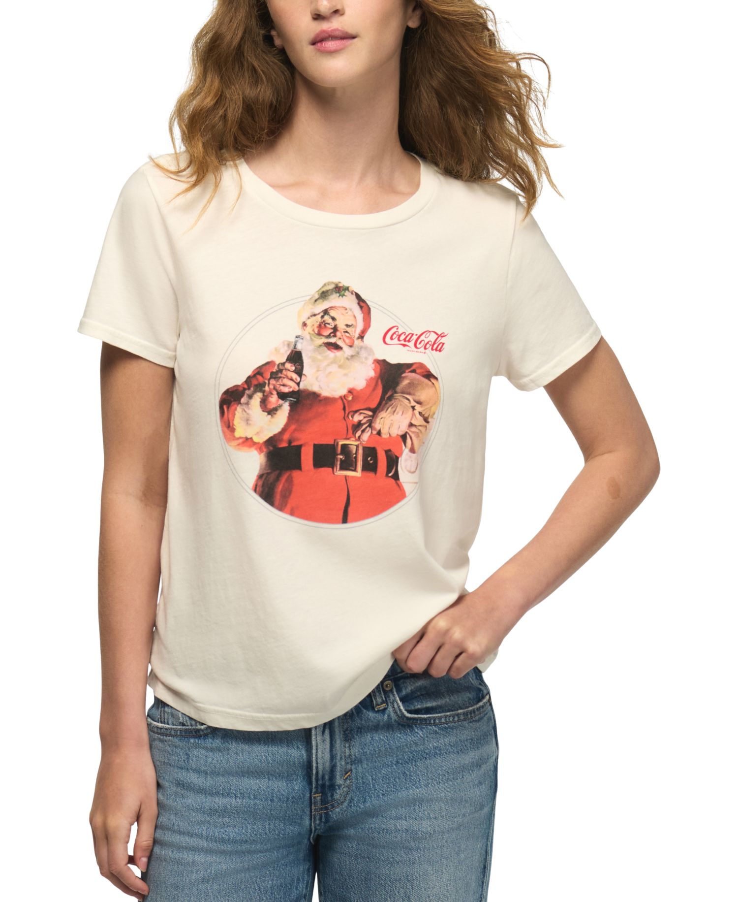 Women's Coca Cola Santa Classic Crewneck Retro Graphic T-Shirt