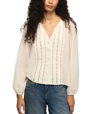 Women's Long-Sleeve Lace V-Neck Blouse