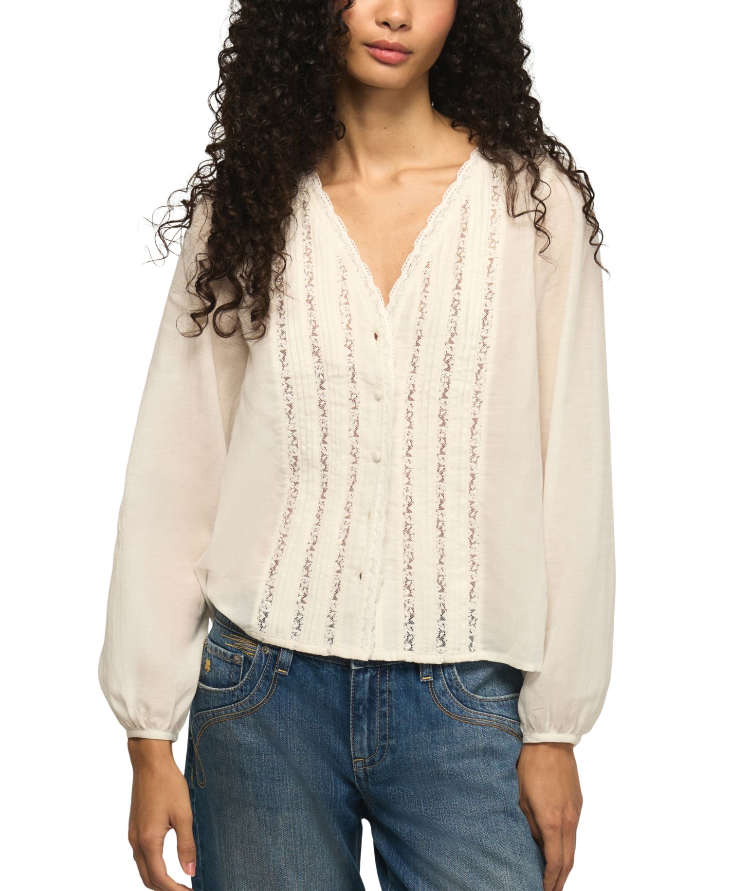 Women's Long-Sleeve Lace V-Neck Blouse