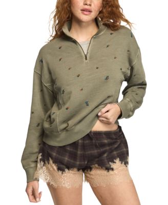 Women's Mock Neck Quarter-Zip Embroidered Pullover Sweatshirt