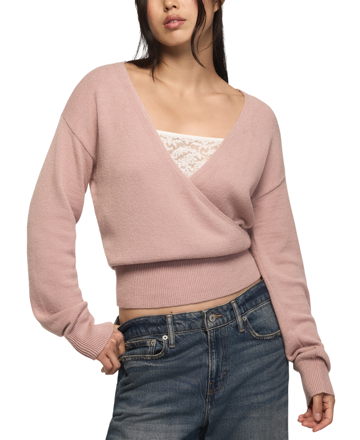 Lucky Brand Women's Cloud Surplice V-neck Long-sleeve Sweater In Pink