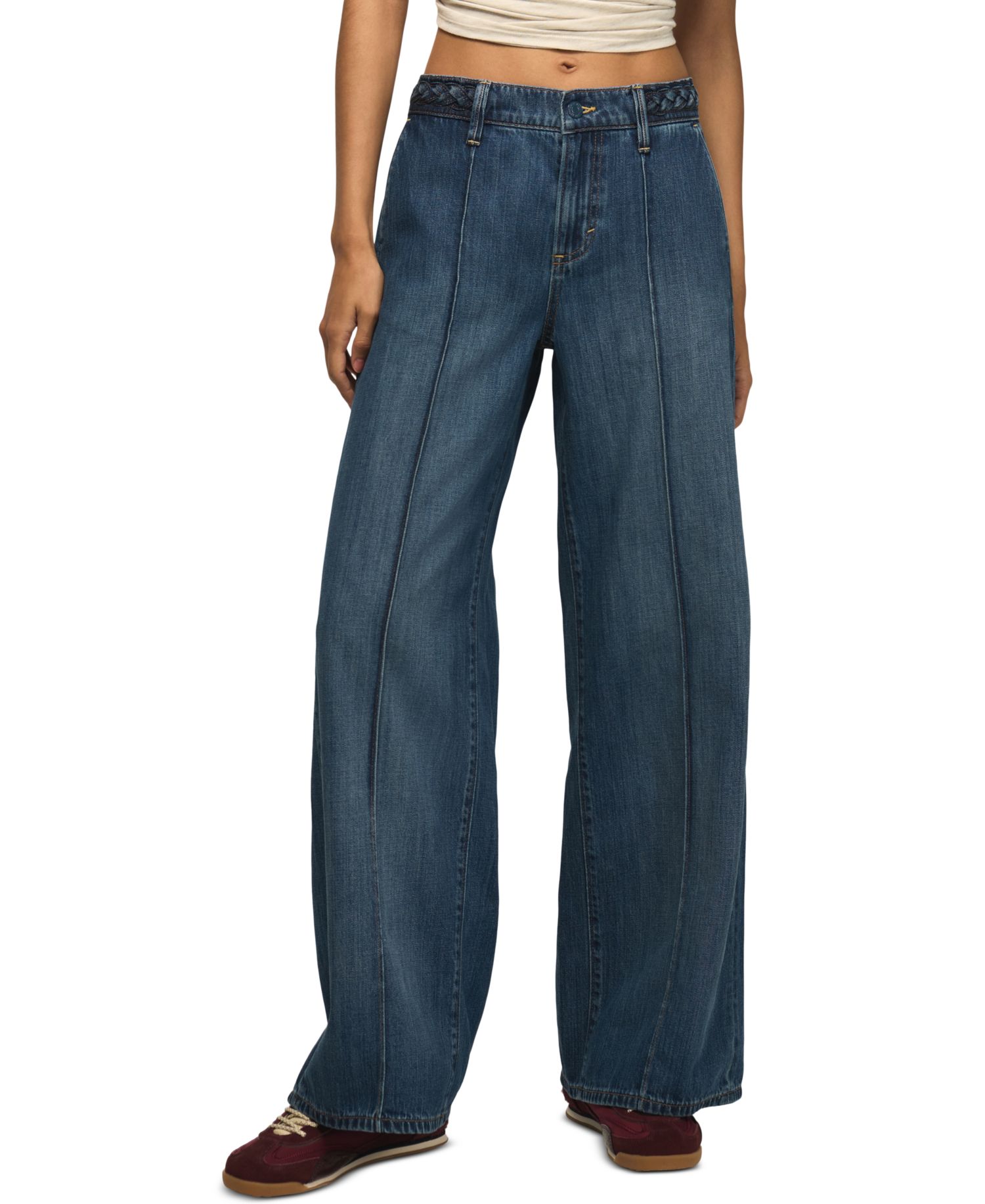 Women's High-Waisted Braided Wide-Leg Jeans