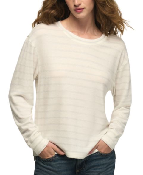 Женская футболка Lucky Brand Lucky Cloud Long-Sleeve Metallic Shine Crewneck, цвет: Кремовый полосатый