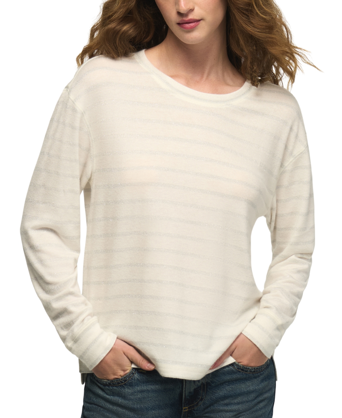 Lucky Brand Women's Cloud Long-Sleeve Metallic Shine Crewneck T-Shirt