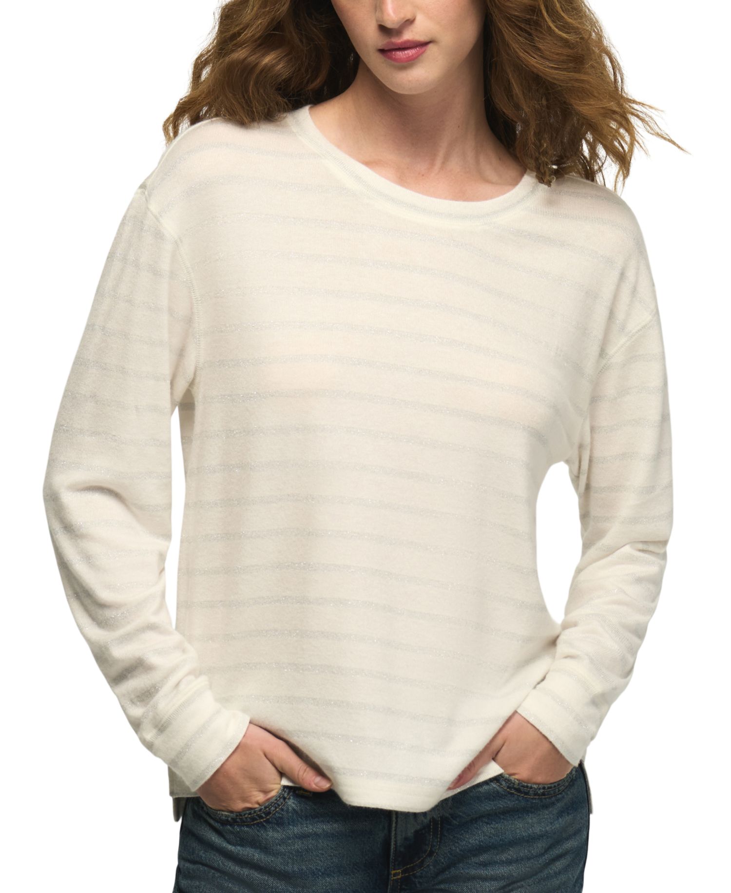Women's Lucky Cloud Long-Sleeve Metallic Shine Crewneck T-Shirt