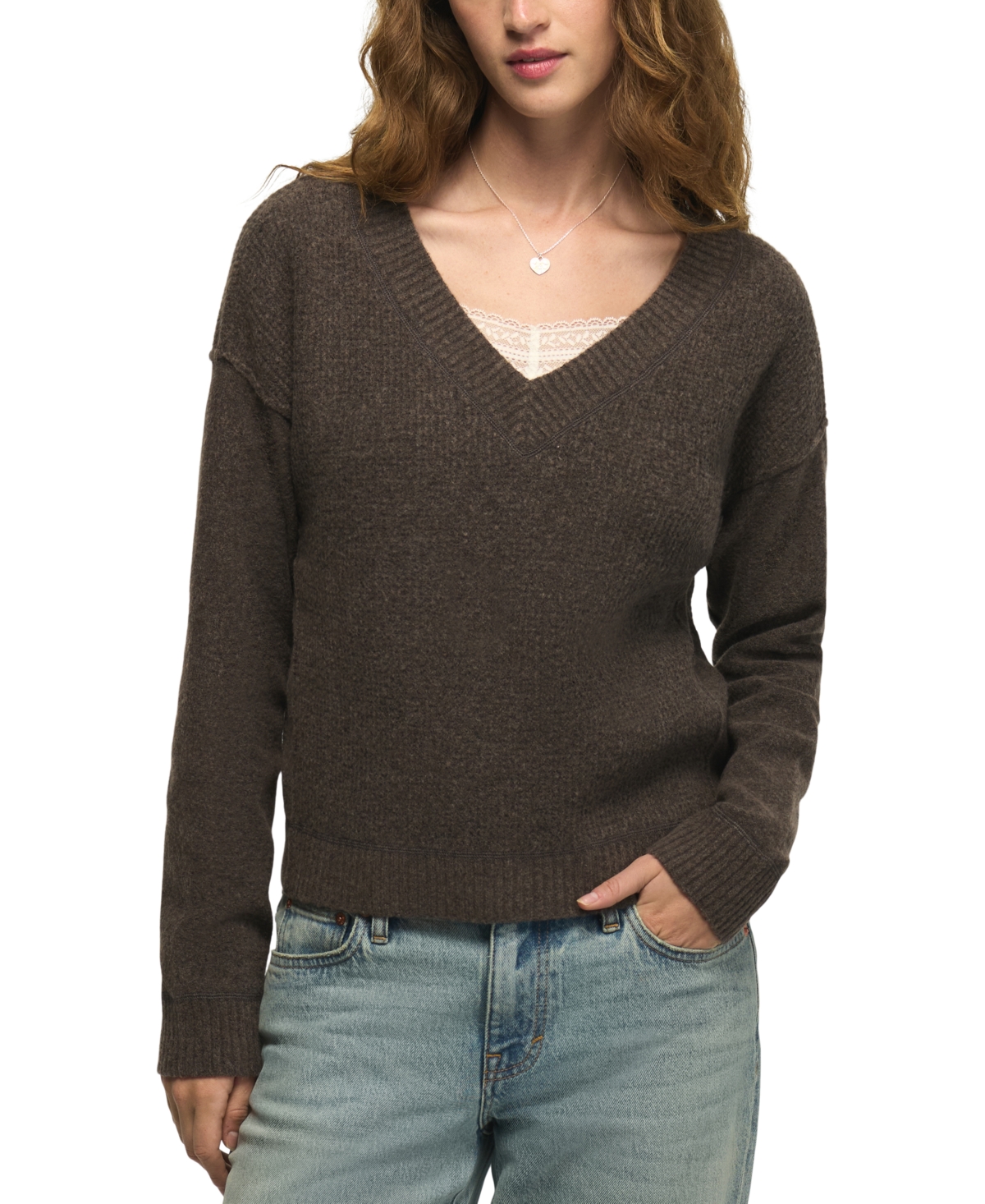 Lucky Brand Women's Waffle V-Neck Sweater