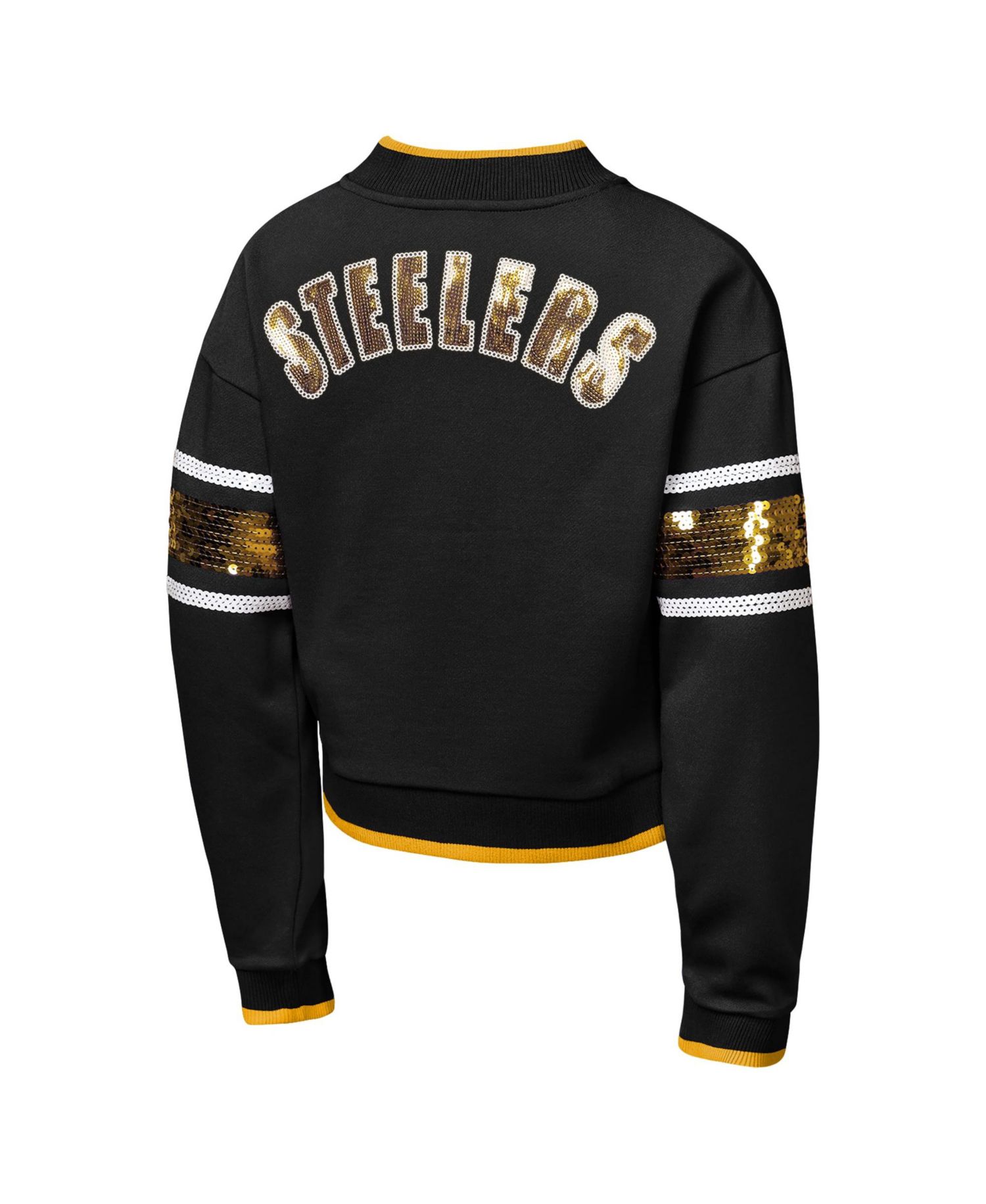 Big Girls Black Pittsburgh Steelers MVP Full-Zip Sequin Bomber Jacket