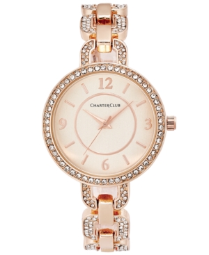 image of Charter Club Women-s Pave Rose Gold-Tone Bracelet Watch 33mm, Created for Macy-s