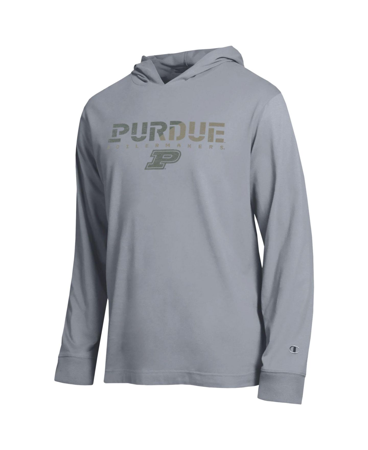 Мужская футболка Champion Gray Purdue Boilermakers Operation Hat Trick Flag Hooded Long Sleeve — фото 3