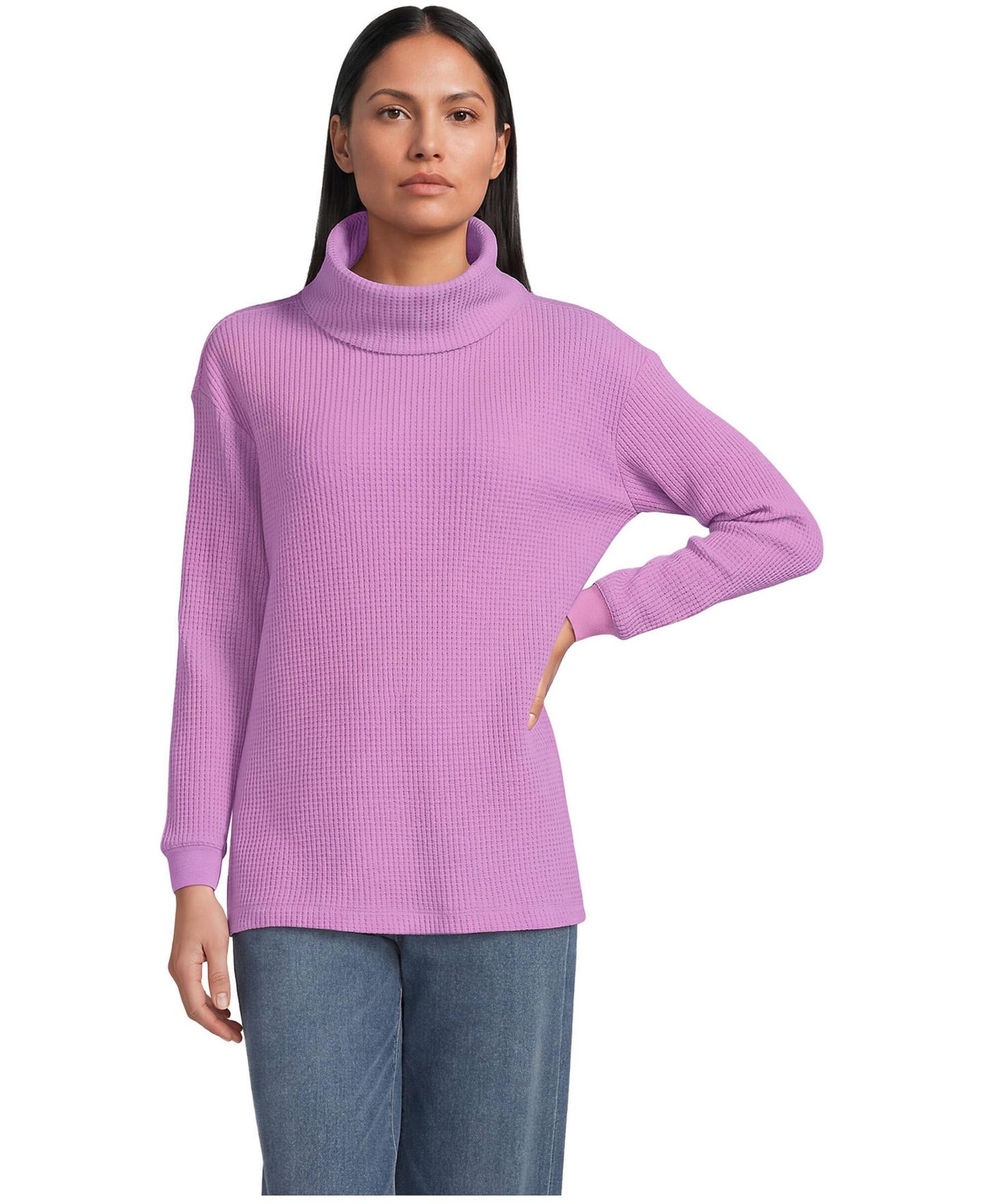 Женский топ Lands' End Long Sleeve Waffle Cowl Neck Tunic, цвет: Розовый — фото 1