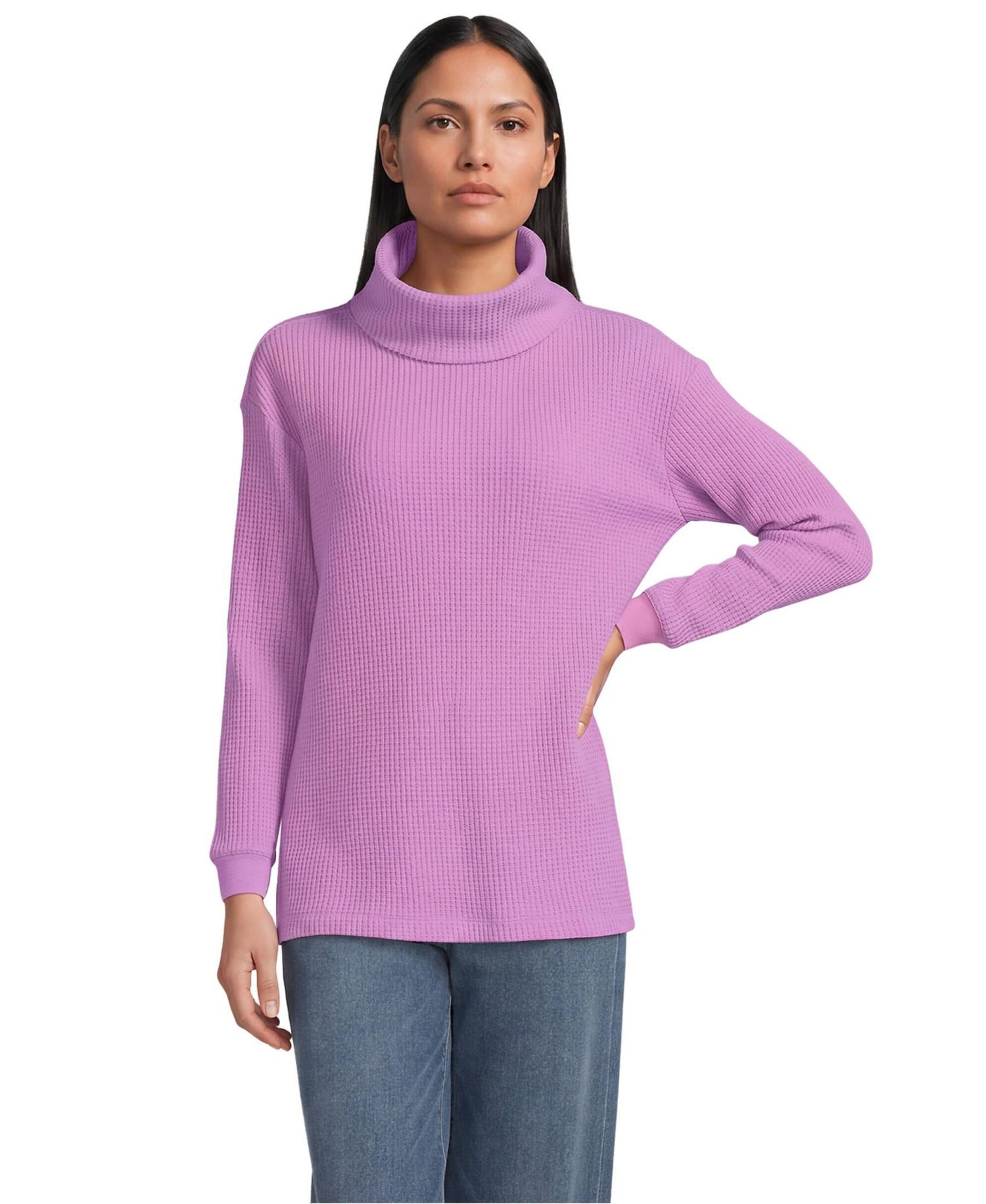 Women's Long Sleeve Waffle Cowl Neck Tunic