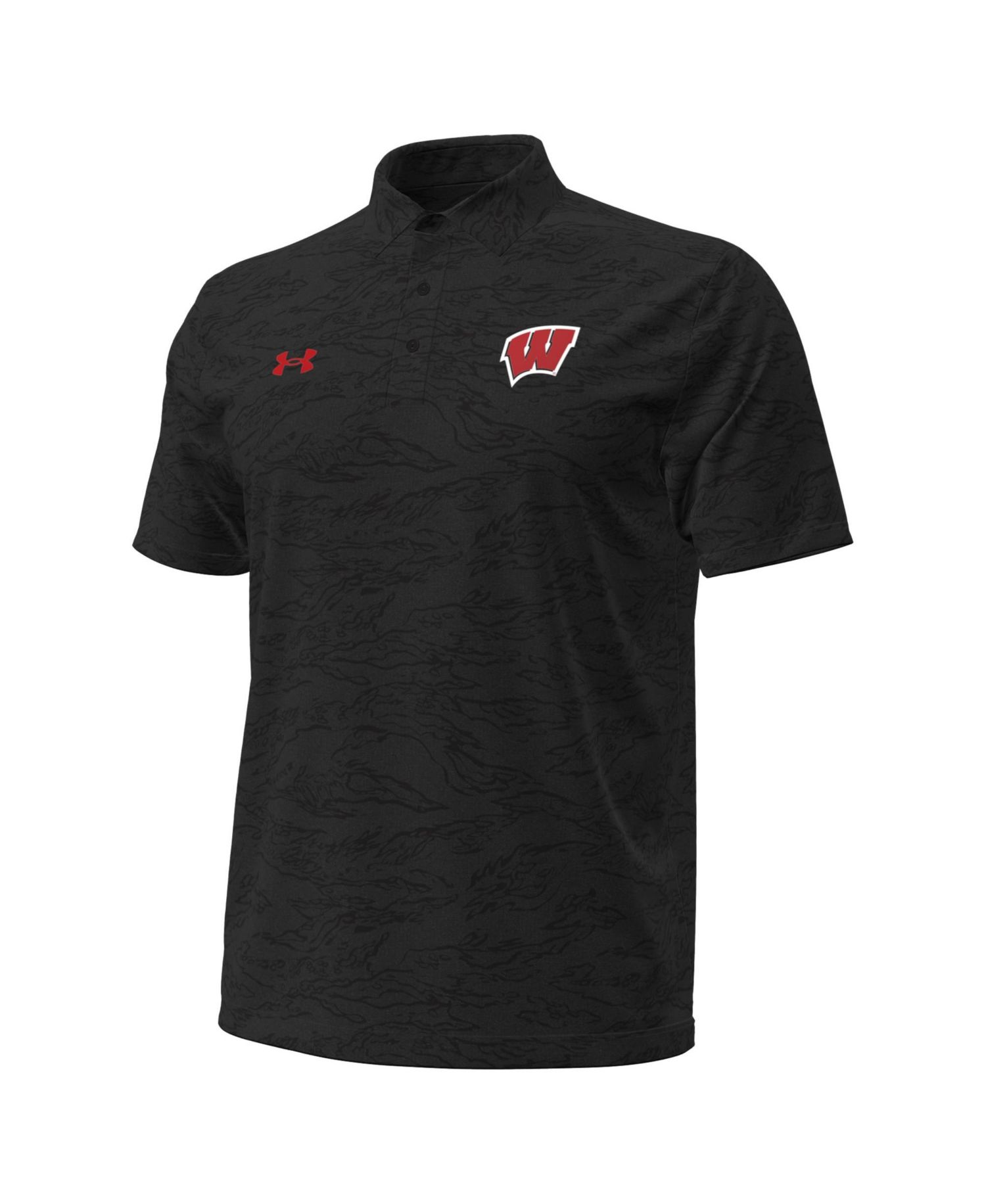 Men's Black Wisconsin Badgers Drive Camo Jacquard Polo