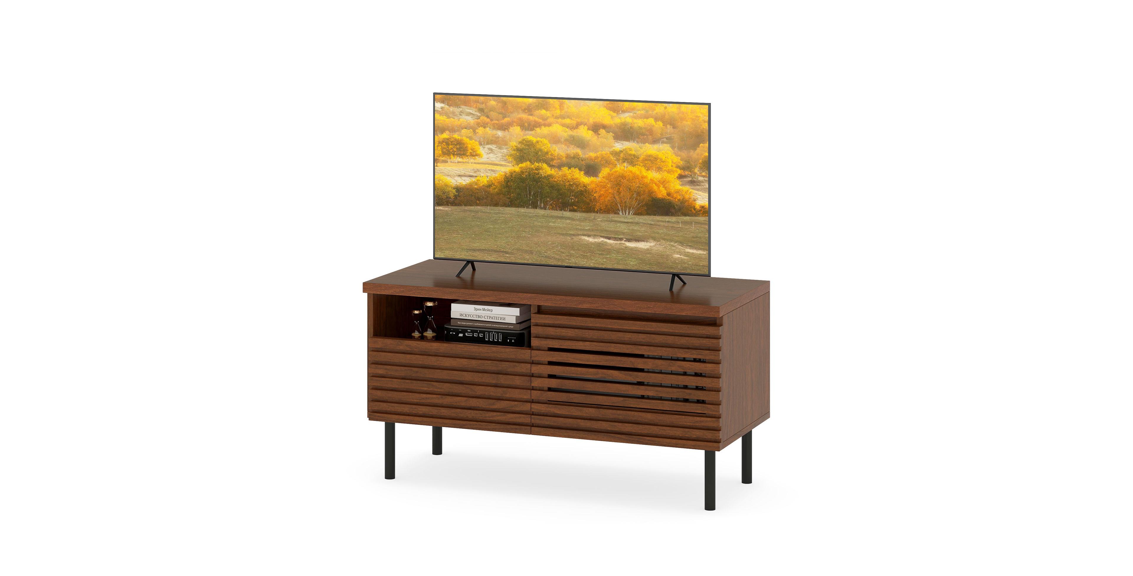 Mecale Mid Century Fluted Tv Stand for 40 Inch Tv Modern Entertainment Center with Open Compartment