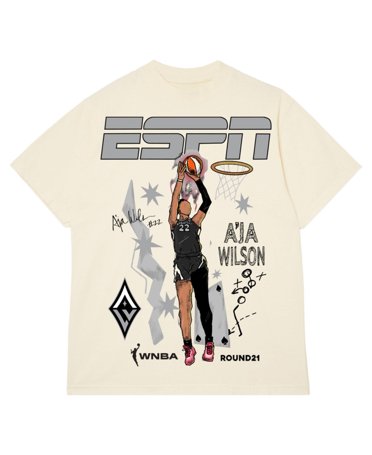 Men's and Women's round21 A'ja Wilson Cream Las Vegas Aces Espn Player Graphic T-Shirt