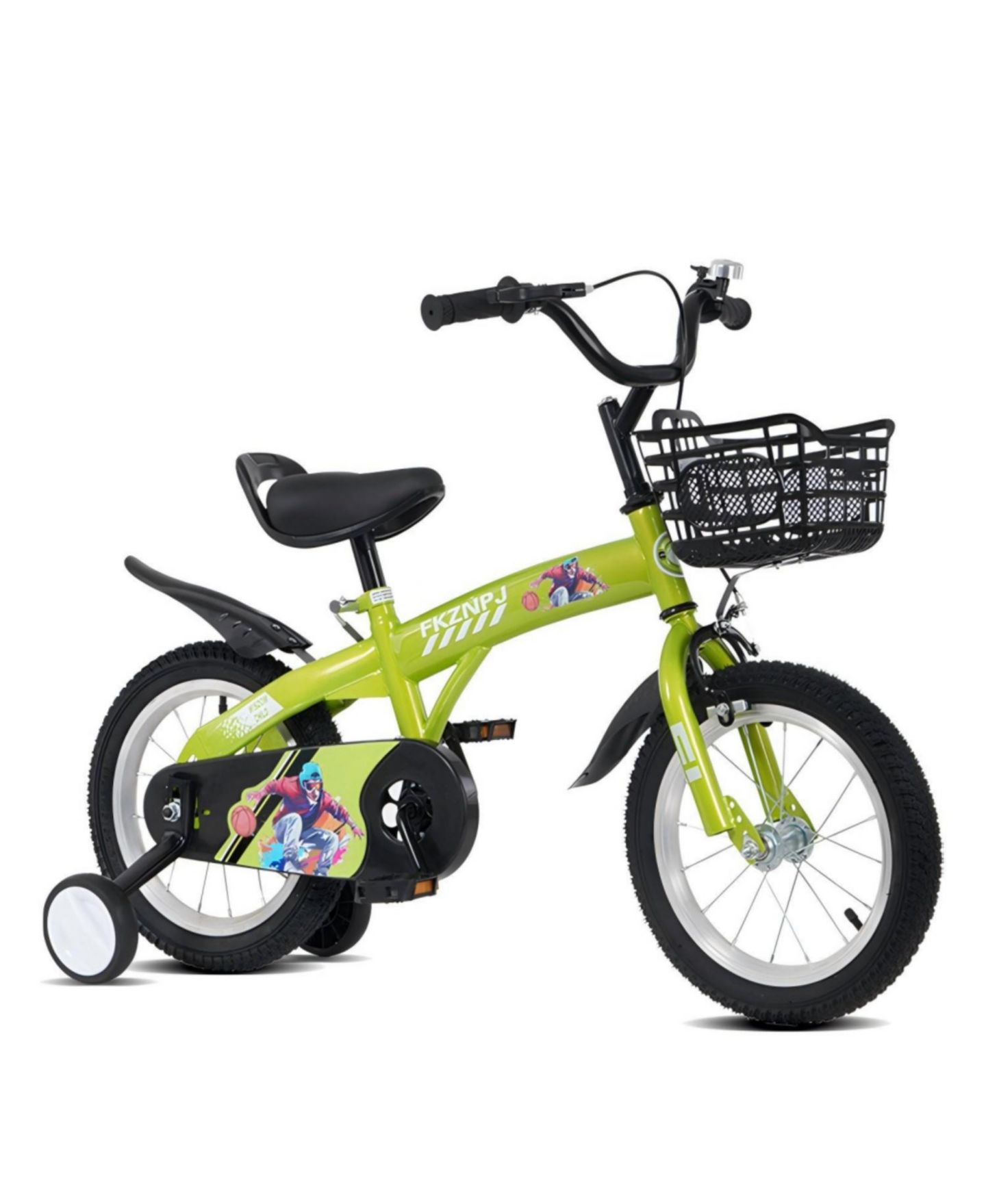 Детская игрушка ECHTPeak 18-Inch Steel-Frame Kids' Bike with Training Wheels and Storage Basket, 5–10 лет, цвет: Зелёный — фото 1