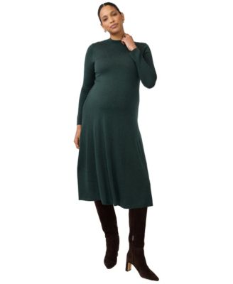 Maternity Long-Sleeve Fit-and-Flare Midi Dress