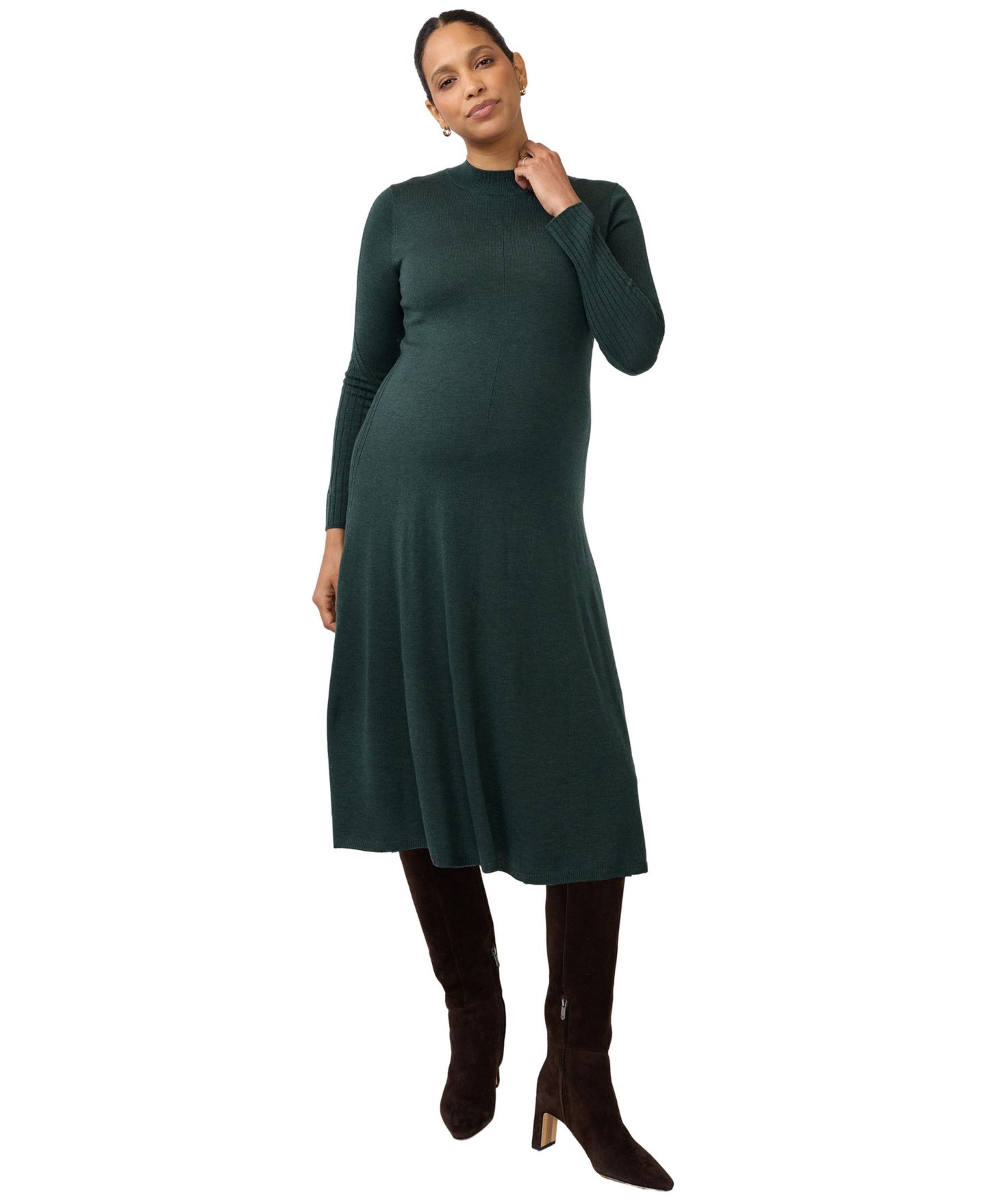 Женское платье Ingrid + Isabel Maternity Long-Sleeve Fit-and-Flare Midi, цвет: Тёмный зелёный — фото 1