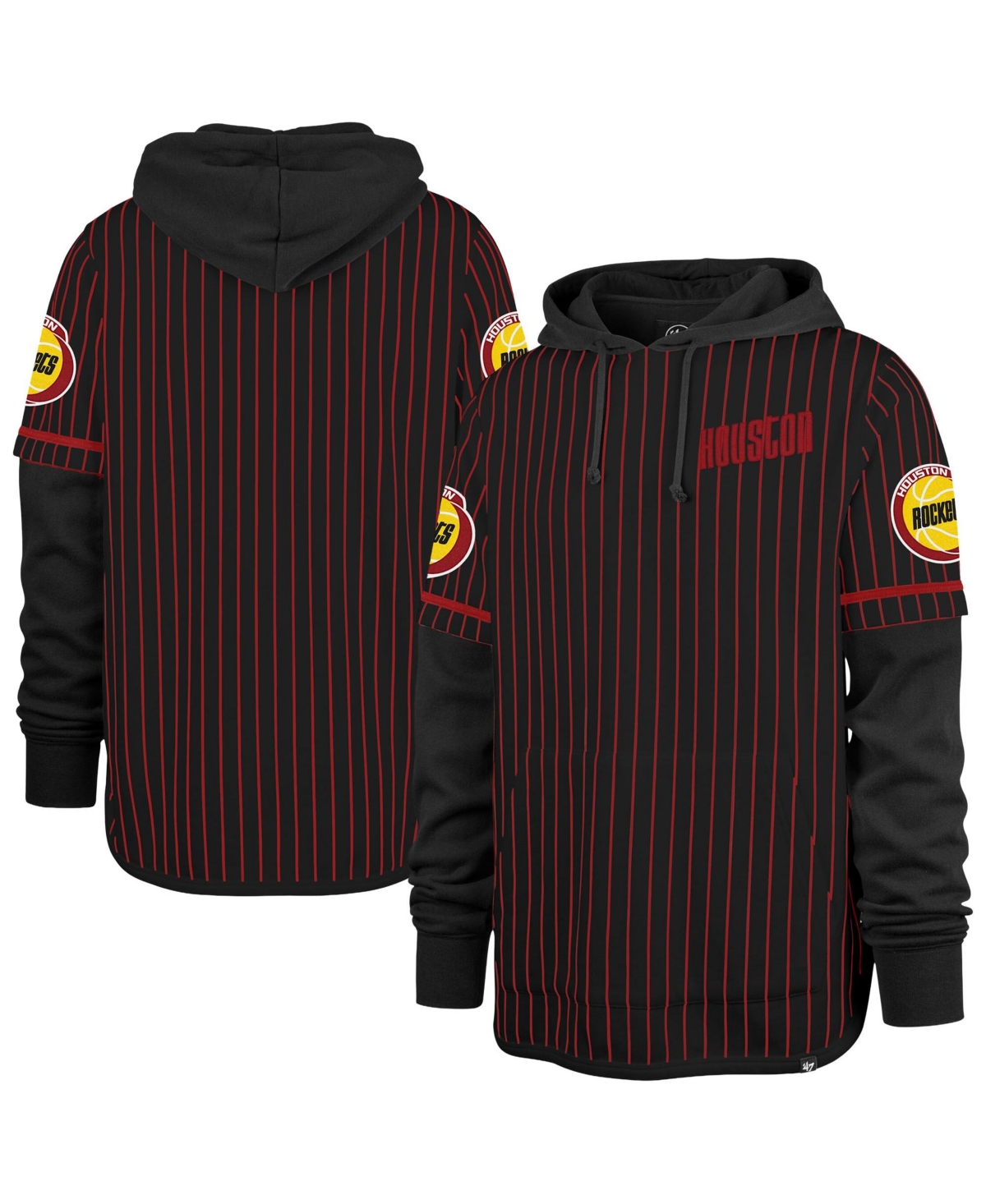 '47 Brand Men's Black Houston Rockets Throwback Pinstripe Double Header Hoodie