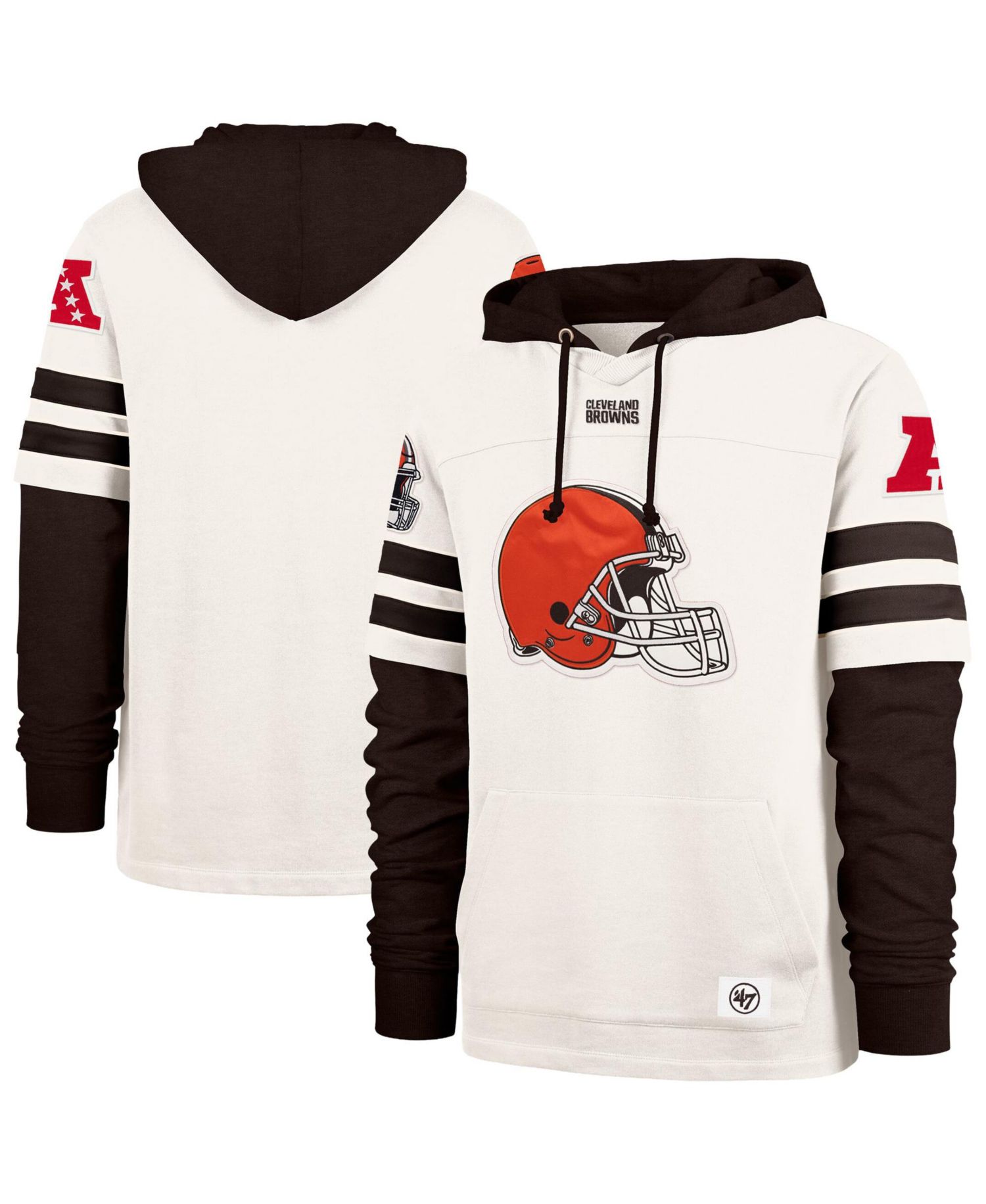 Men's '47 Cream Cleveland Browns Split Zone Cornerback Duo Lacer Hoodie