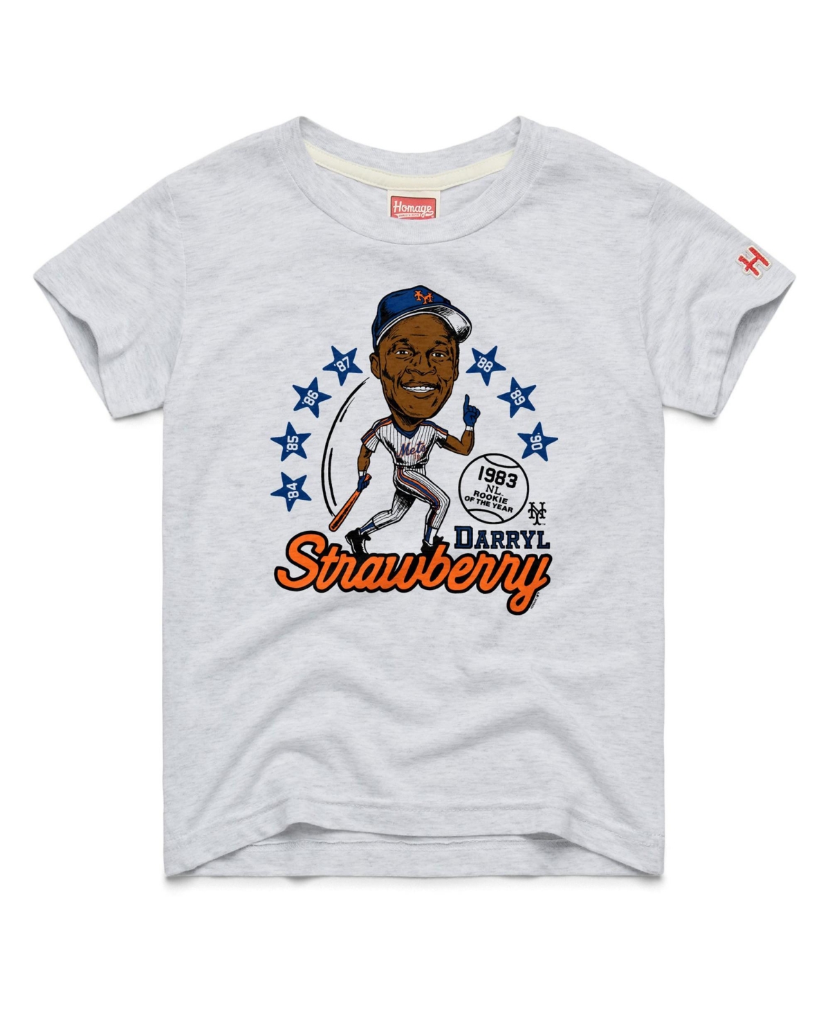 Big Boys and Girls Homage Darryl Strawberry Ash New York Mets Cooperstown Collection Caricature Tri-Blend T-Shirt