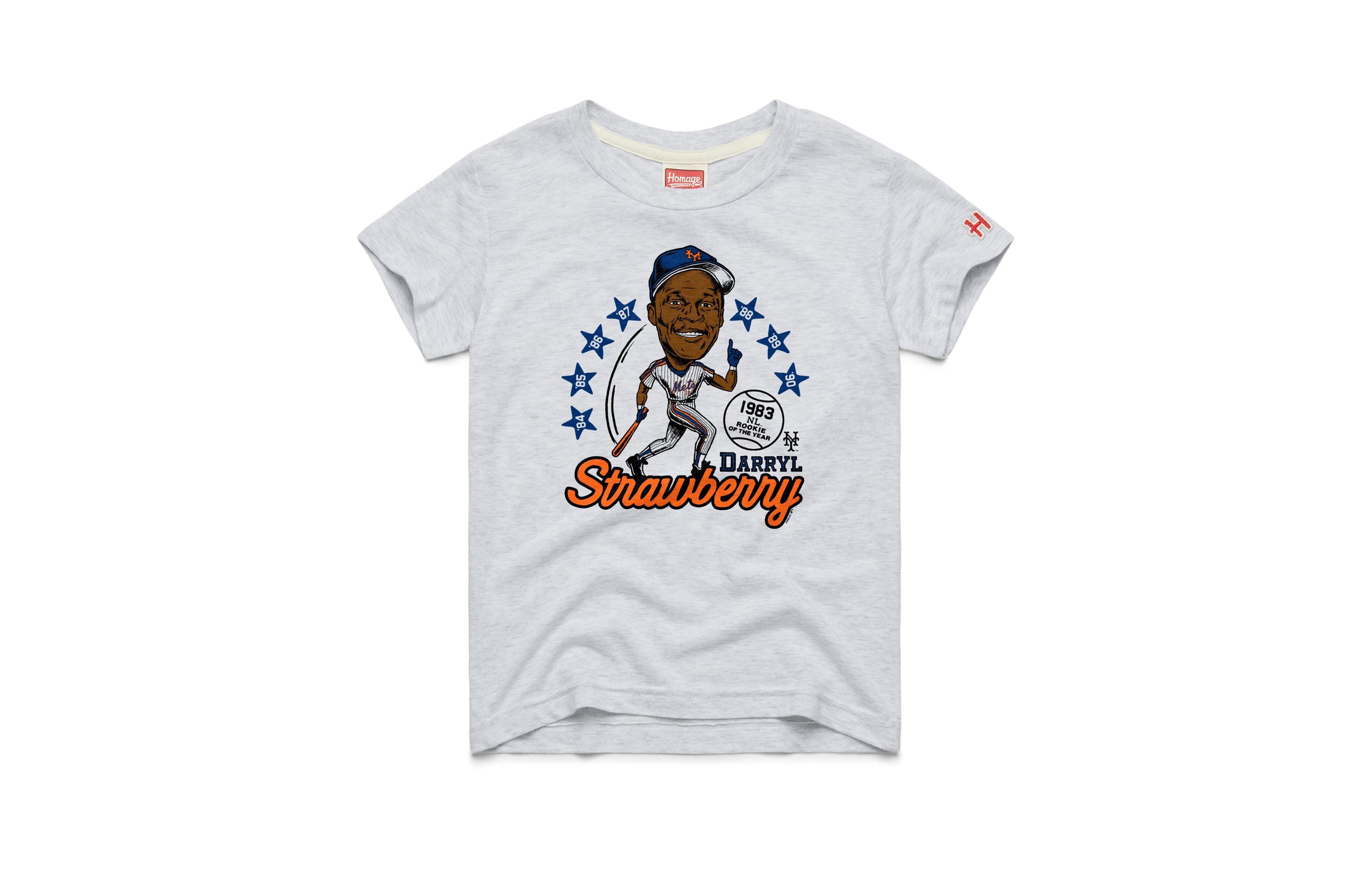 Big Boys and Girls Homage Darryl Strawberry Ash New York Mets Cooperstown Collection Caricature Tri-Blend T-Shirt