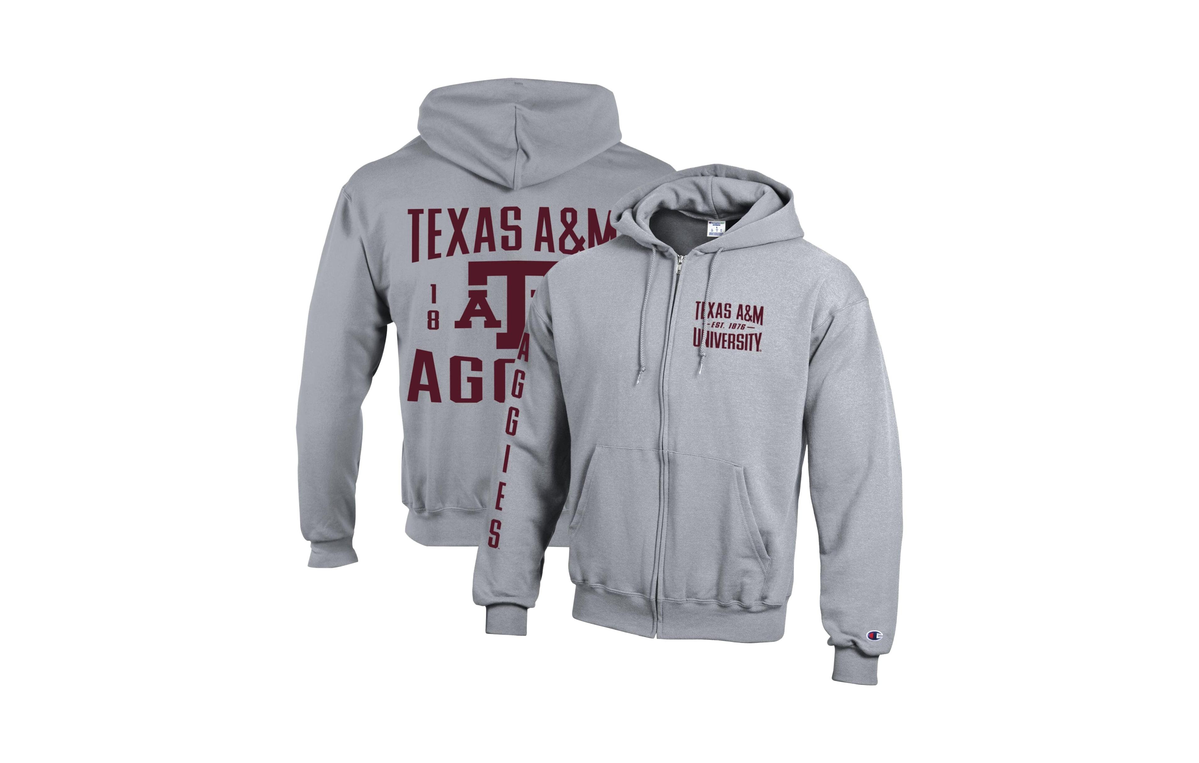 Champion Men's Heather Gray Texas A M Aggies Varsity Power Blend Full-Zip Fleece Hoodie