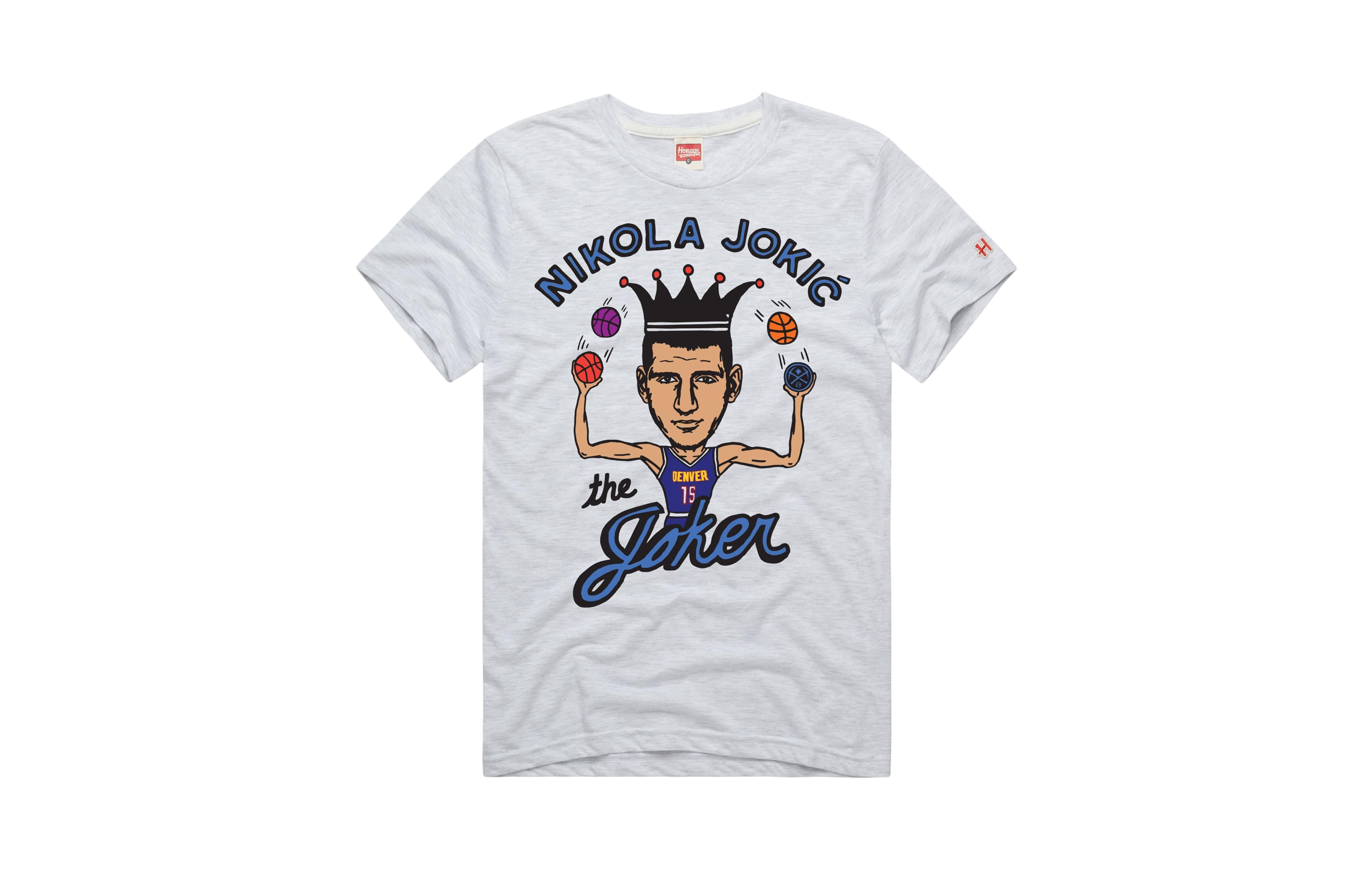 Men's and Women's Homage Nikola Jokic Ash Denver Nuggets The Joker T-Shirt