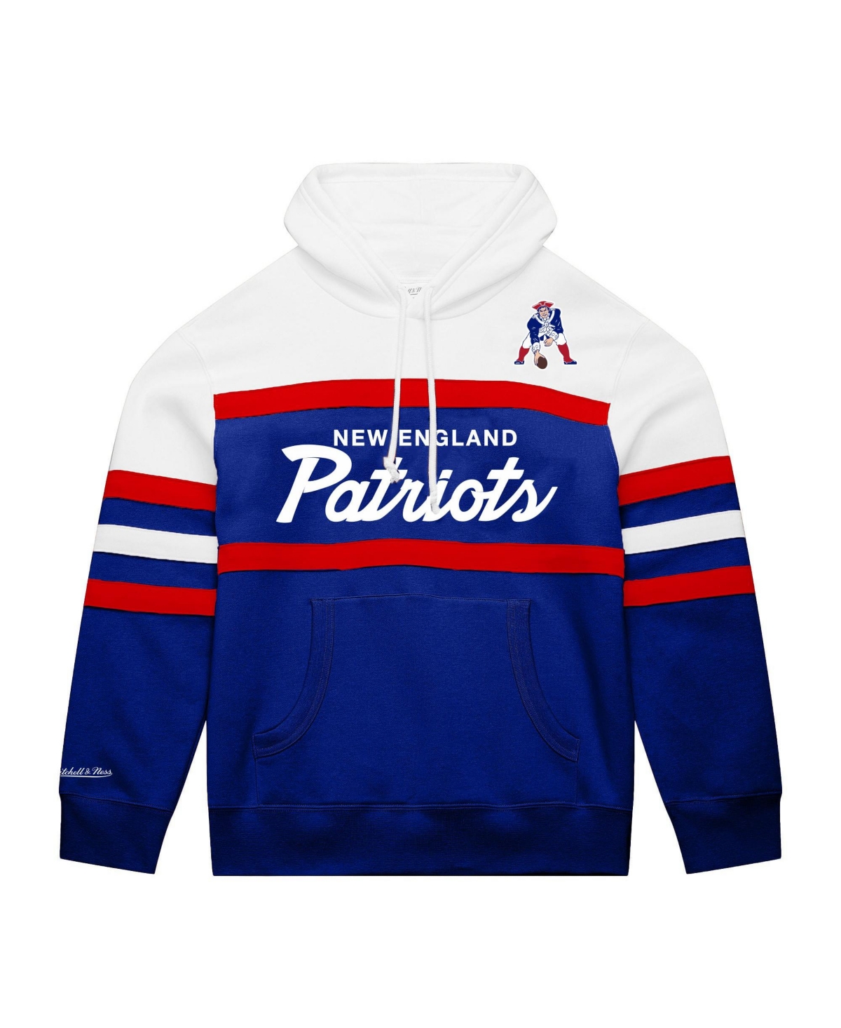 Men's Mitchell & Ness White/Royal New England Patriots Big Tall Head Coach Hoodie