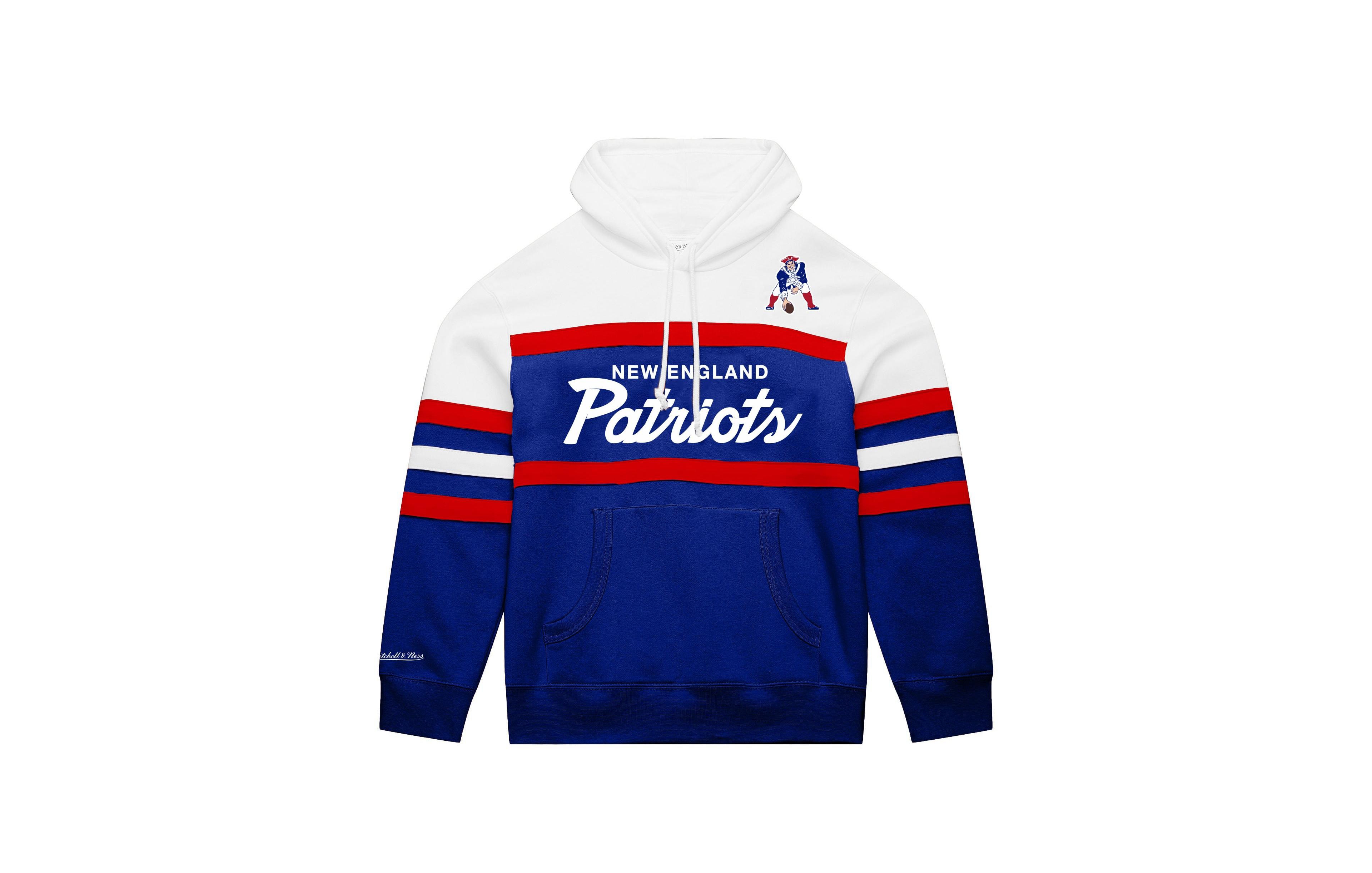 Men's Mitchell & Ness White/Royal New England Patriots Big Tall Head Coach Hoodie