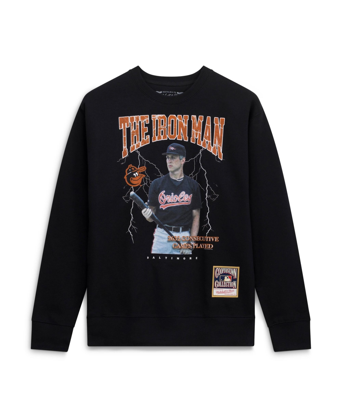 Men's Mitchell & Ness Cal Ripken Jr. Black Baltimore Orioles Cooperstown Collection Nickname Player Graphic Sweatshirt