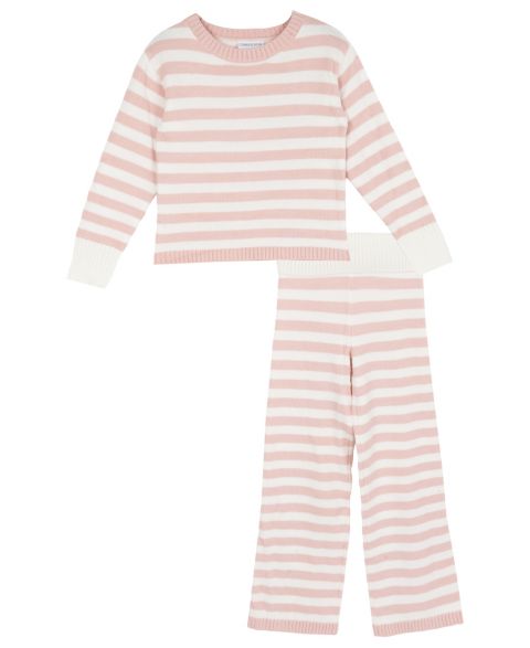 Tween Diva Girls' 7-12 Striped Crewneck Long-Sleeve Sweater and Pants, 2-Piece Set, цвет: Светлый розовый