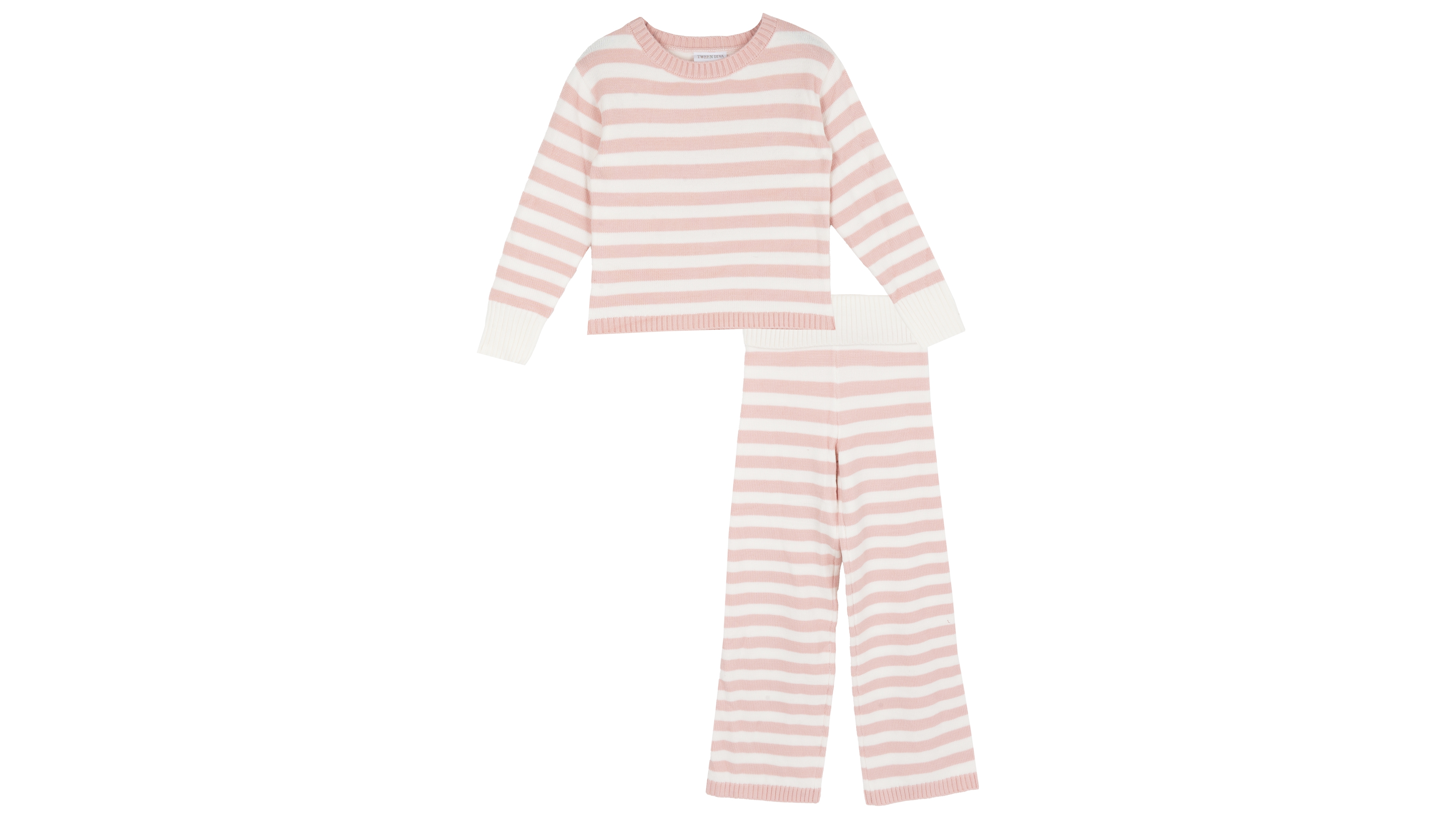 Tween Diva Girls' 7-12 Striped Crewneck Long-Sleeve Sweater and Pants, 2-Piece Set