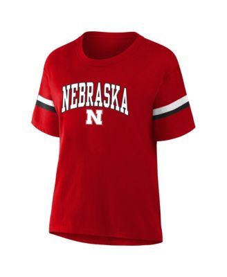 Women's  Scarlet Nebraska Huskers Stripe Plus Size T-Shirt