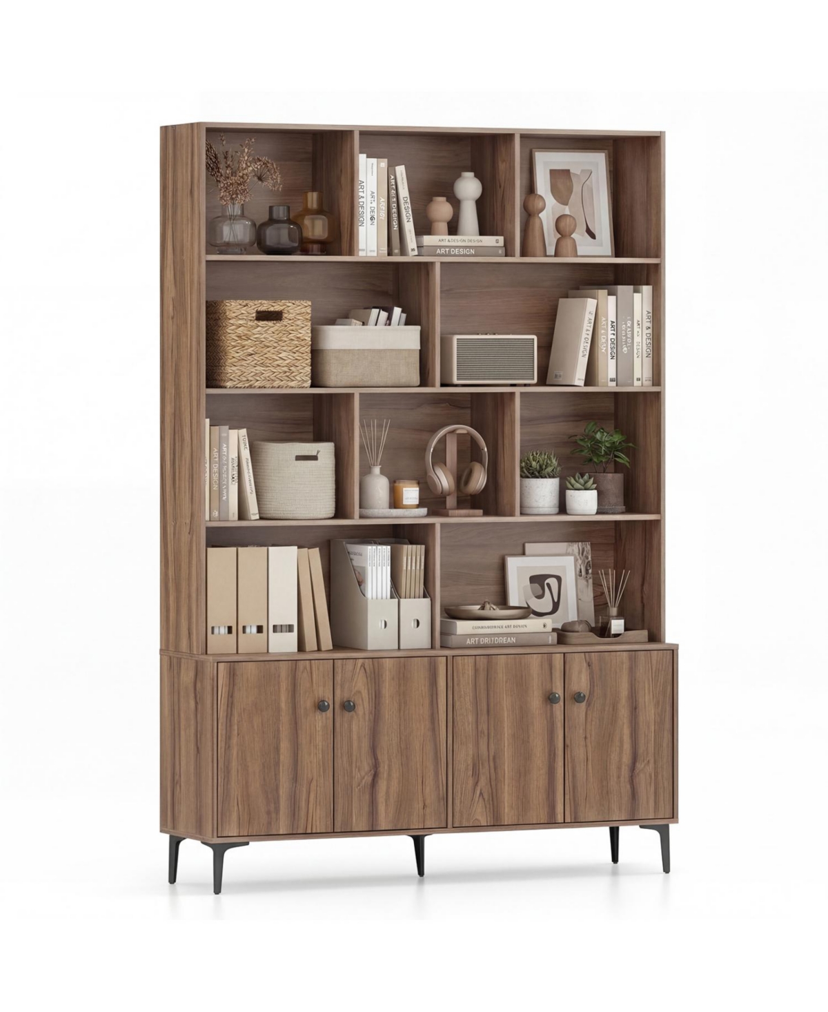 Mecale Bookshelf with 4 Doors and 2 Anti-Tipping Kits for Home Office