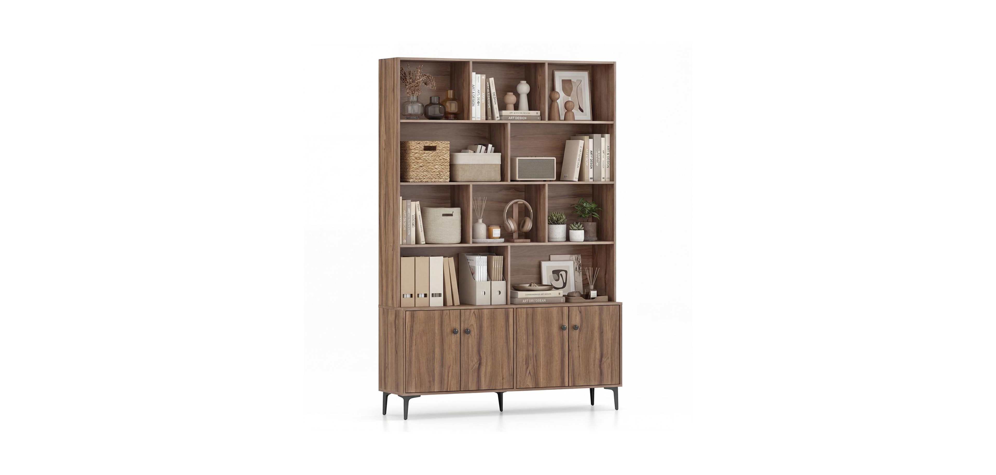 Mecale Bookshelf with 4 Doors and 2 Anti-Tipping Kits for Home Office